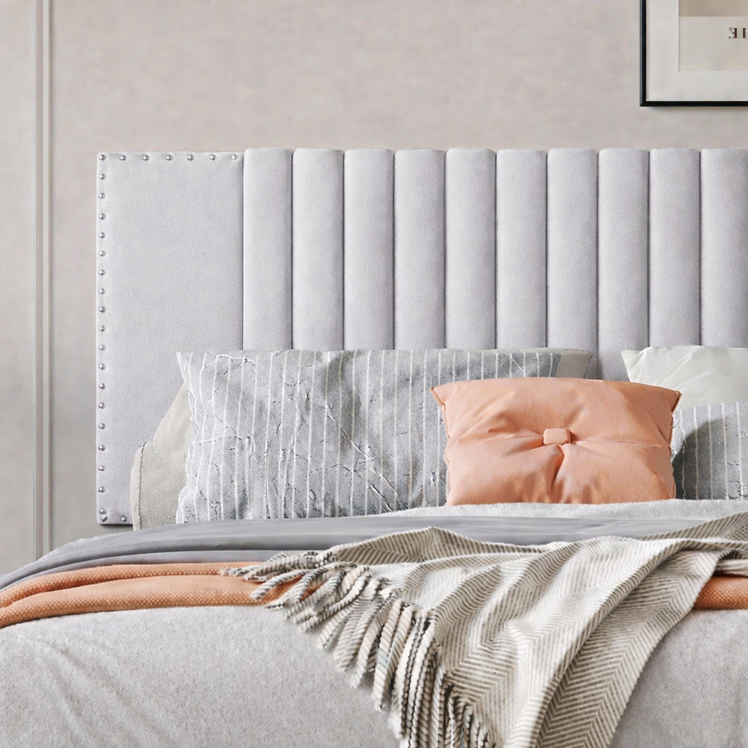 CAMA LEMUEBLE TAPIZADA LISTÓN IRIS GRIS CLARO 2 PLAZAS - 3