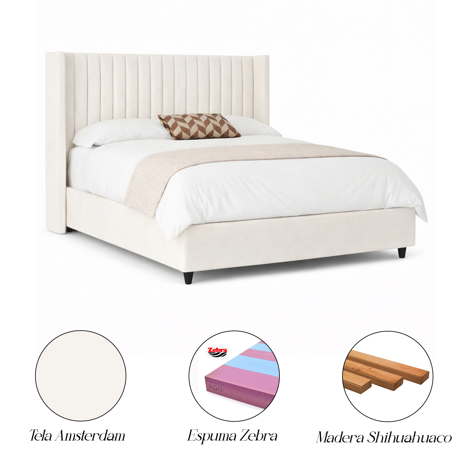 CAMA LEMUEBLE TAPIZADA PANEL IVORY 1.5 PLZ - 5