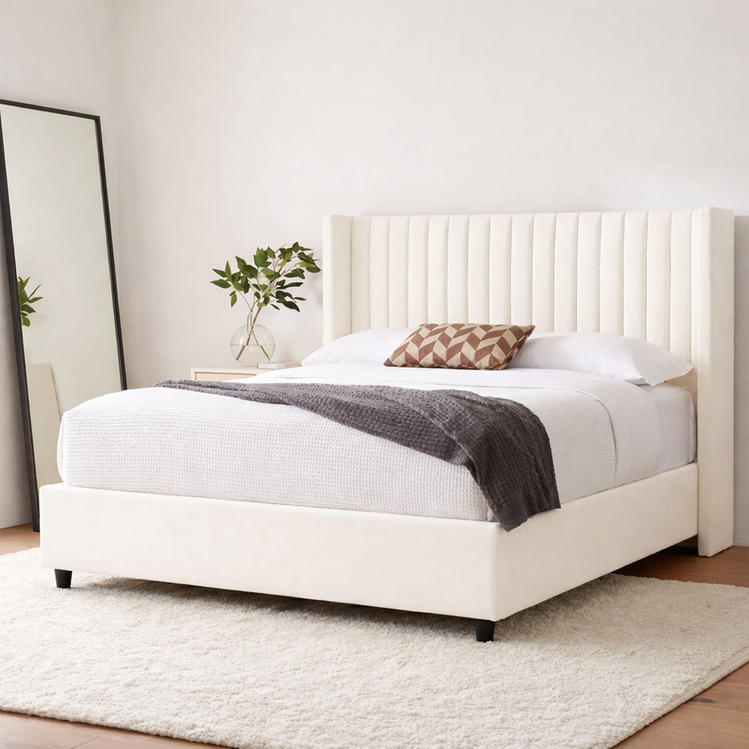 CAMA LEMUEBLE TAPIZADA PANEL IVORY QUEEN - 3