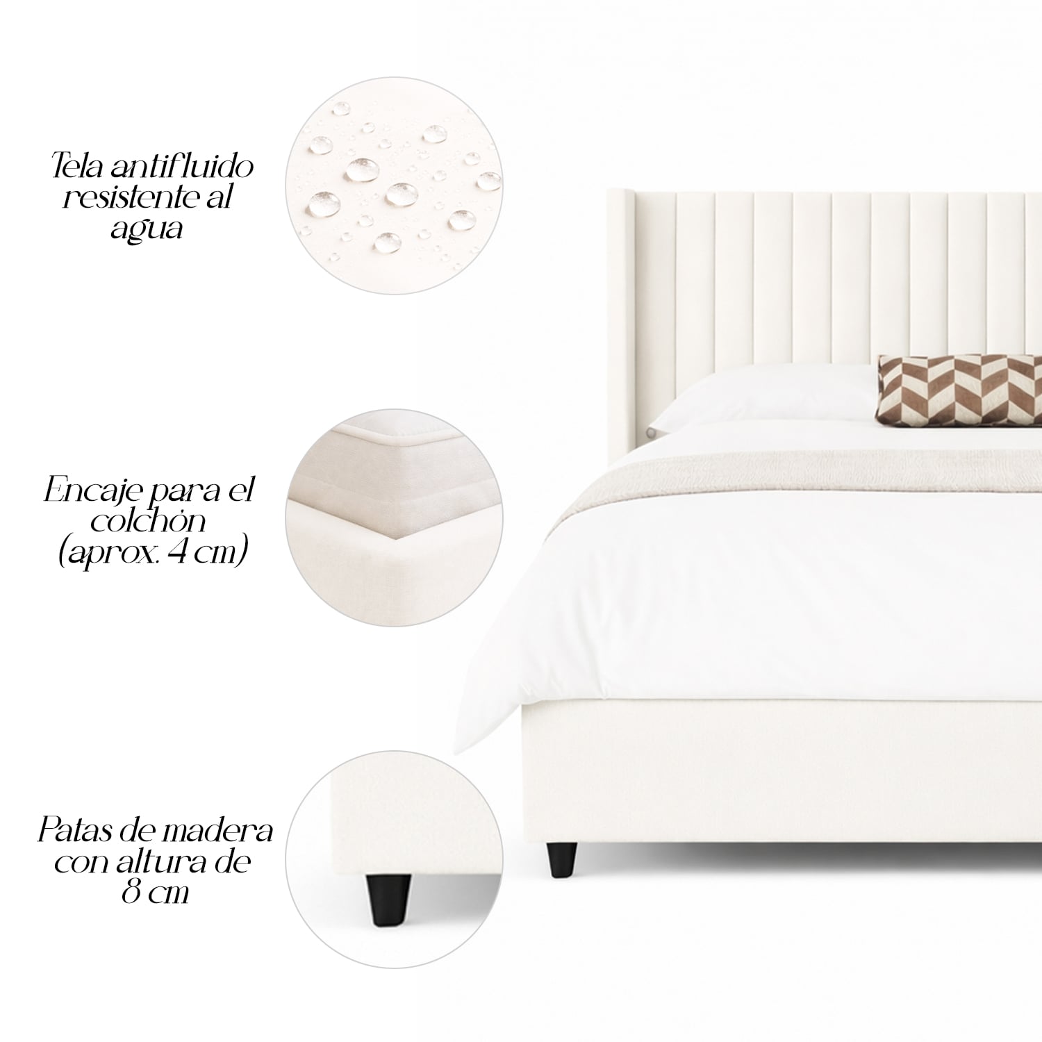 CAMA LEMUEBLE TAPIZADA PANEL IVORY QUEEN - 4