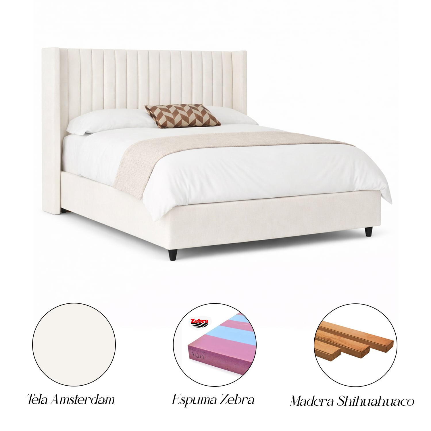 CAMA LEMUEBLE TAPIZADA PANEL IVORY QUEEN - 5