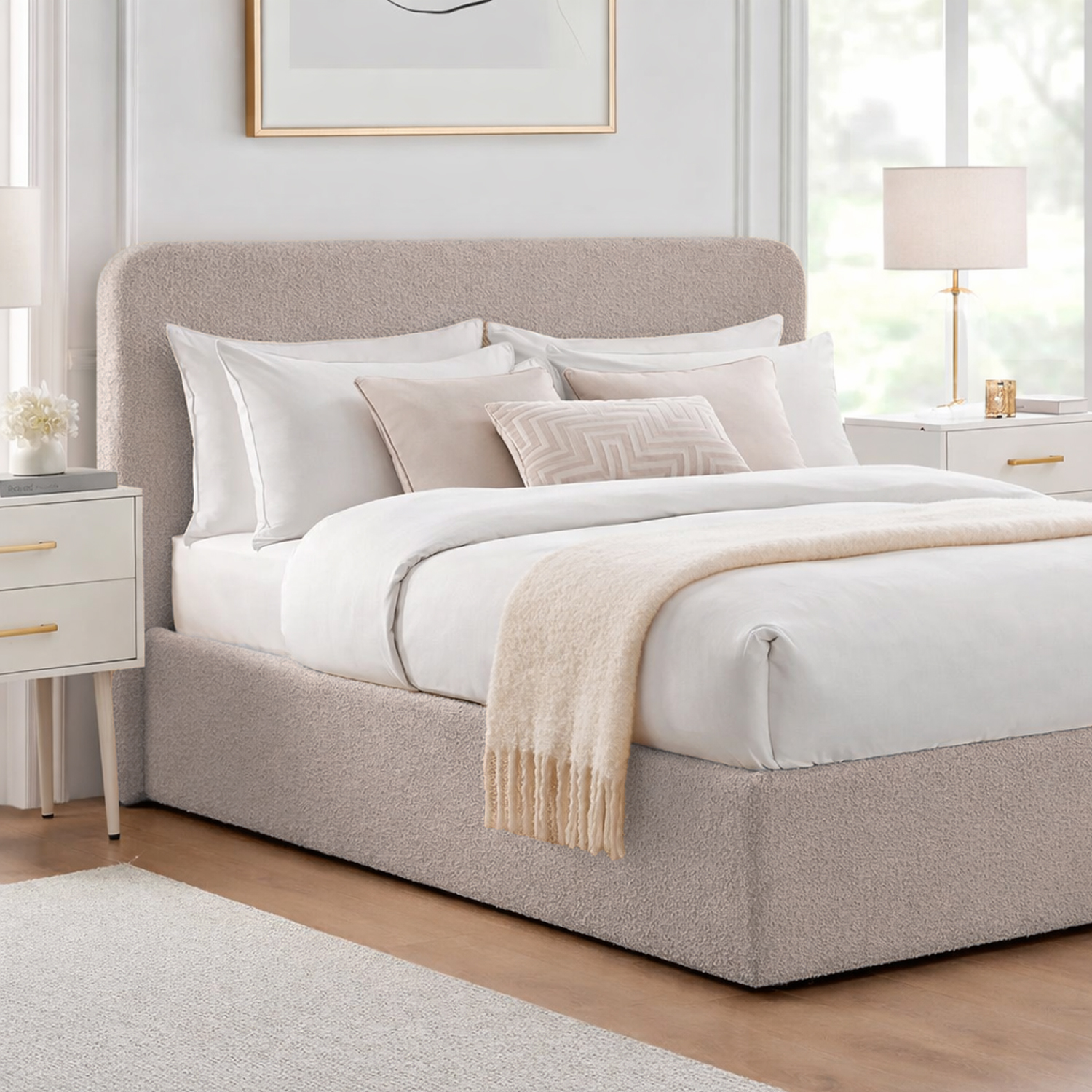 CAMA TAPIZADA CALIFORNIA CURVO CAMEL 1.5 PLZ - 5