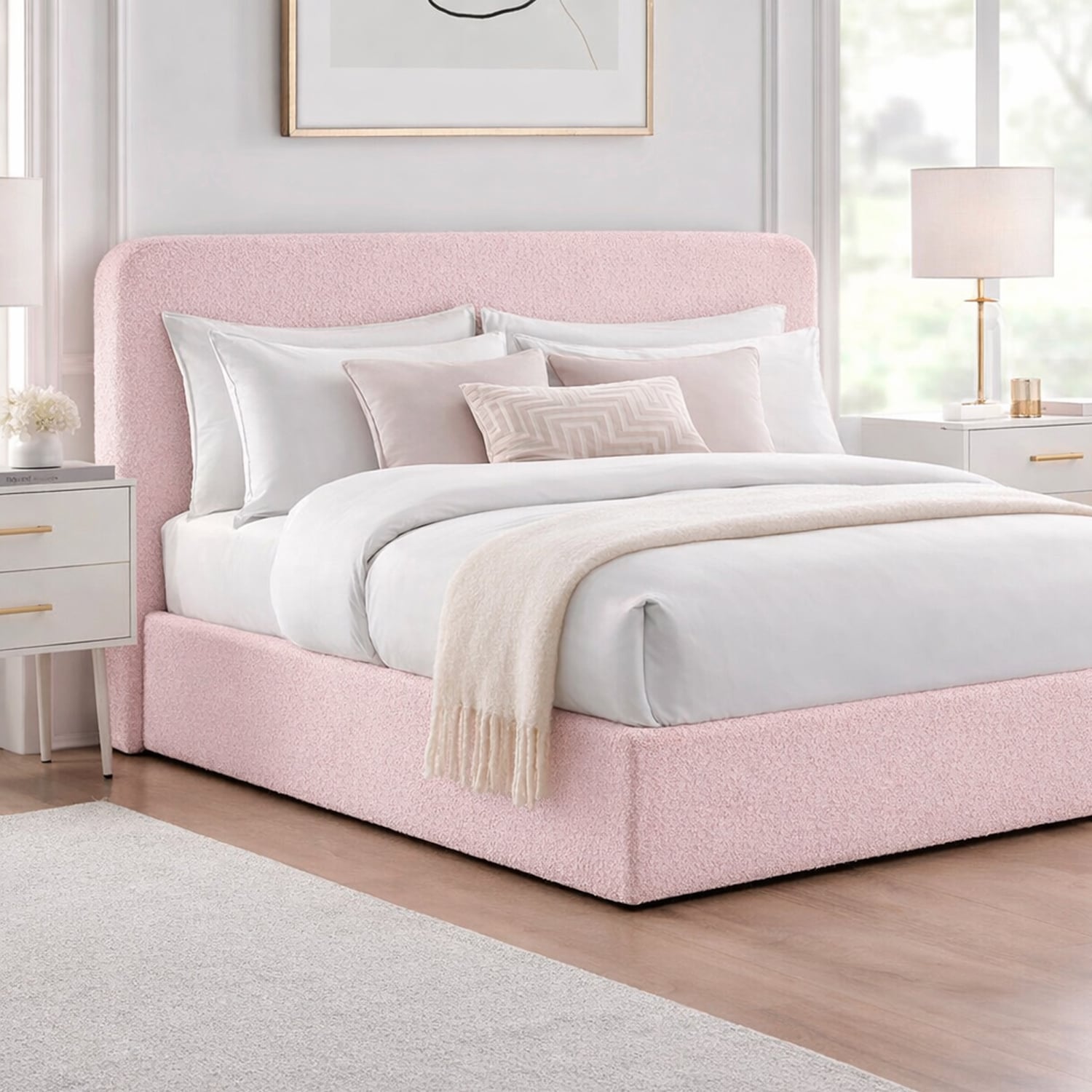 CAMA TAPIZADA CALIFORNIA CURVO ROSA 1.5 PLZ - 5