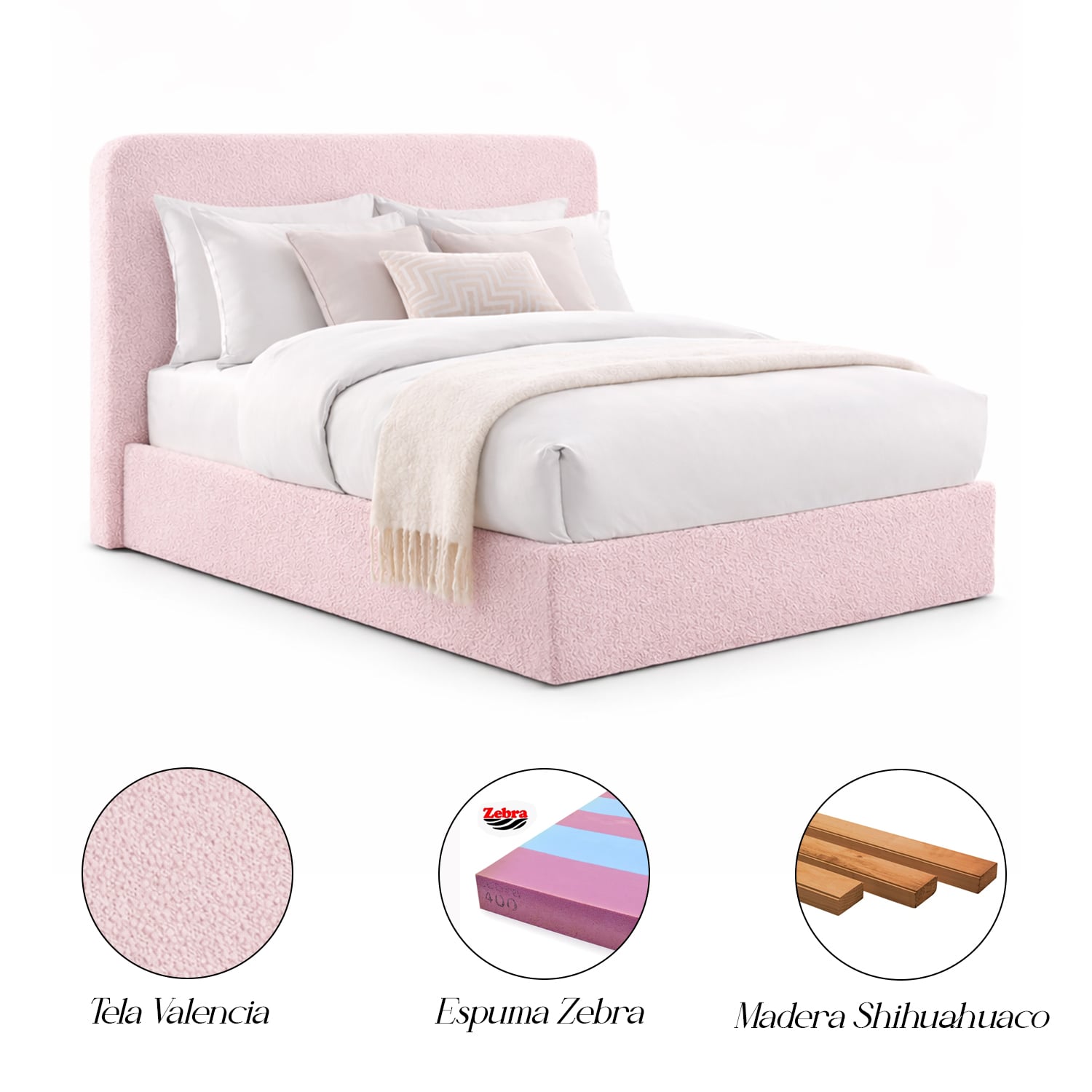 CAMA TAPIZADA CALIFORNIA CURVO ROSA 1.5 PLZ - 7