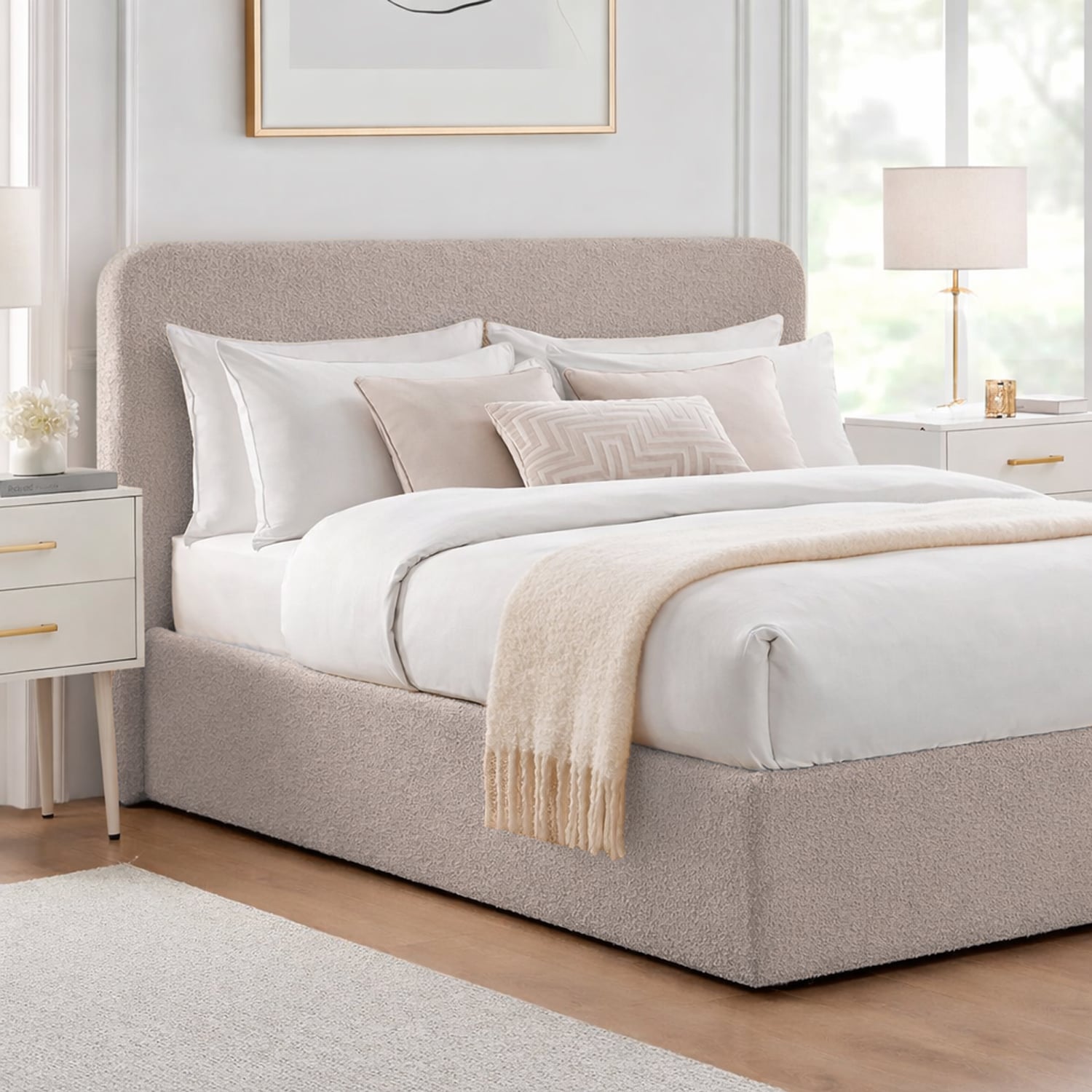 CAMA TAPIZADA CALIFORNIA CURVO CAMEL 2 PLAZAS - 5