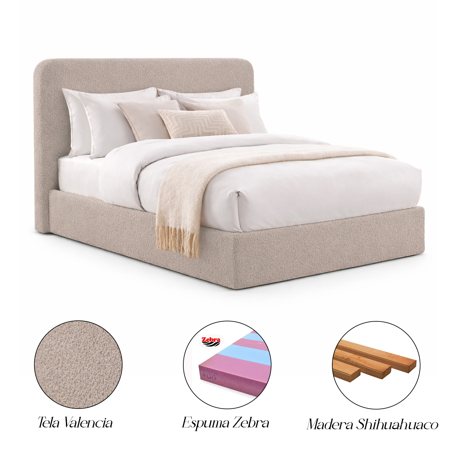 CAMA TAPIZADA CALIFORNIA CURVO CAMEL 2 PLAZAS - 7