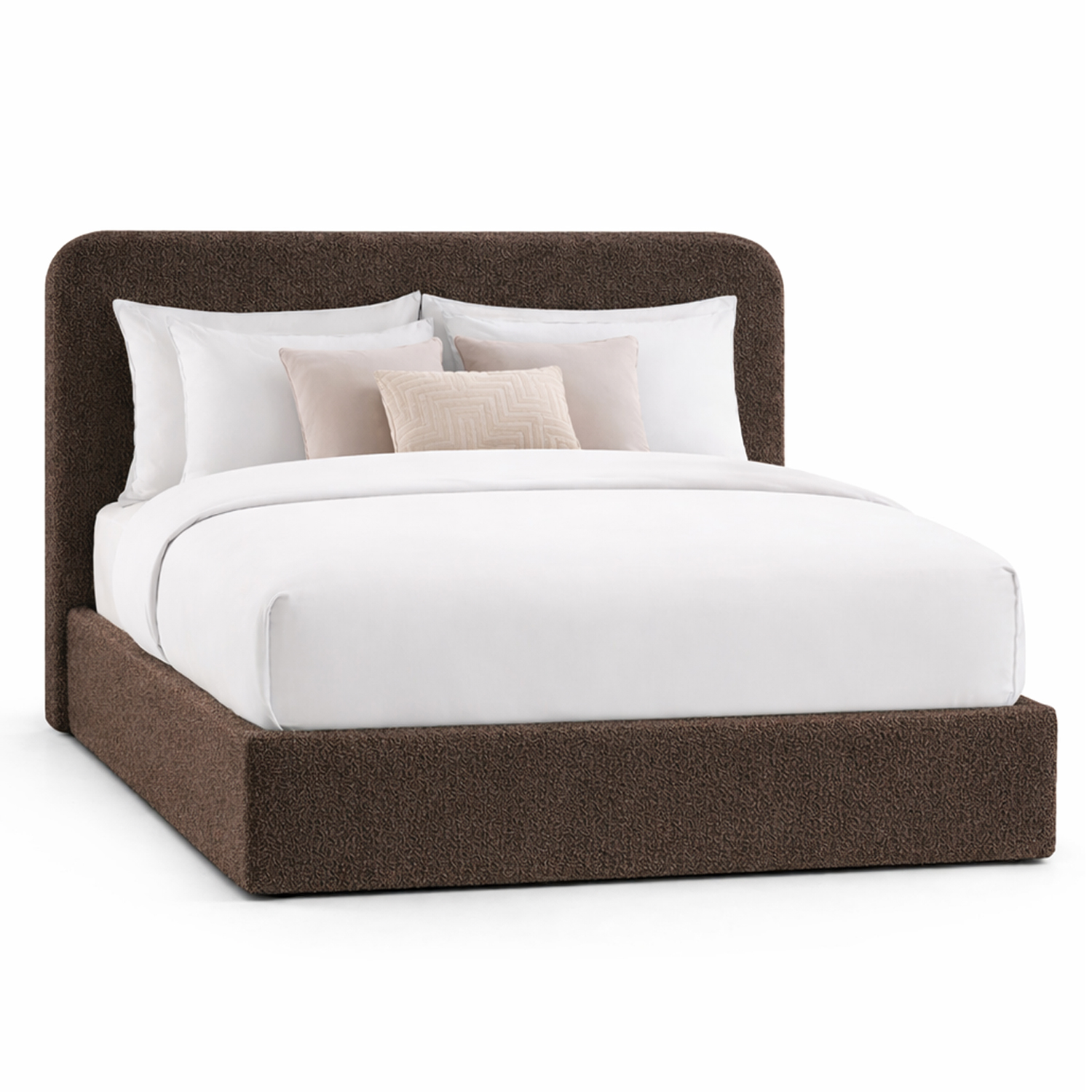 CAMA TAPIZADA CALIFORNIA CURVO CHOCOLATE 2 PLAZAS - 1
