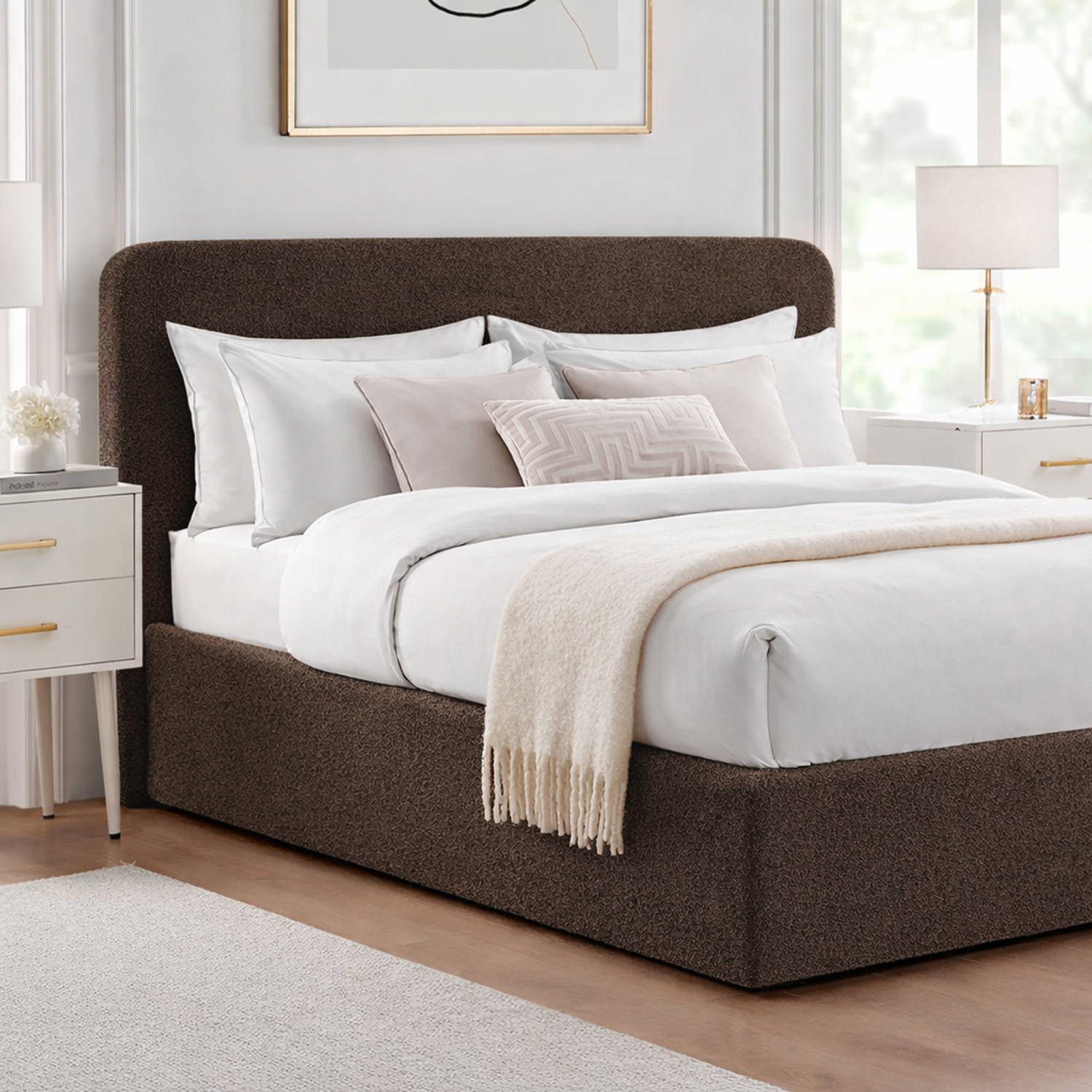 CAMA TAPIZADA CALIFORNIA CURVO CHOCOLATE 2 PLAZAS - 5