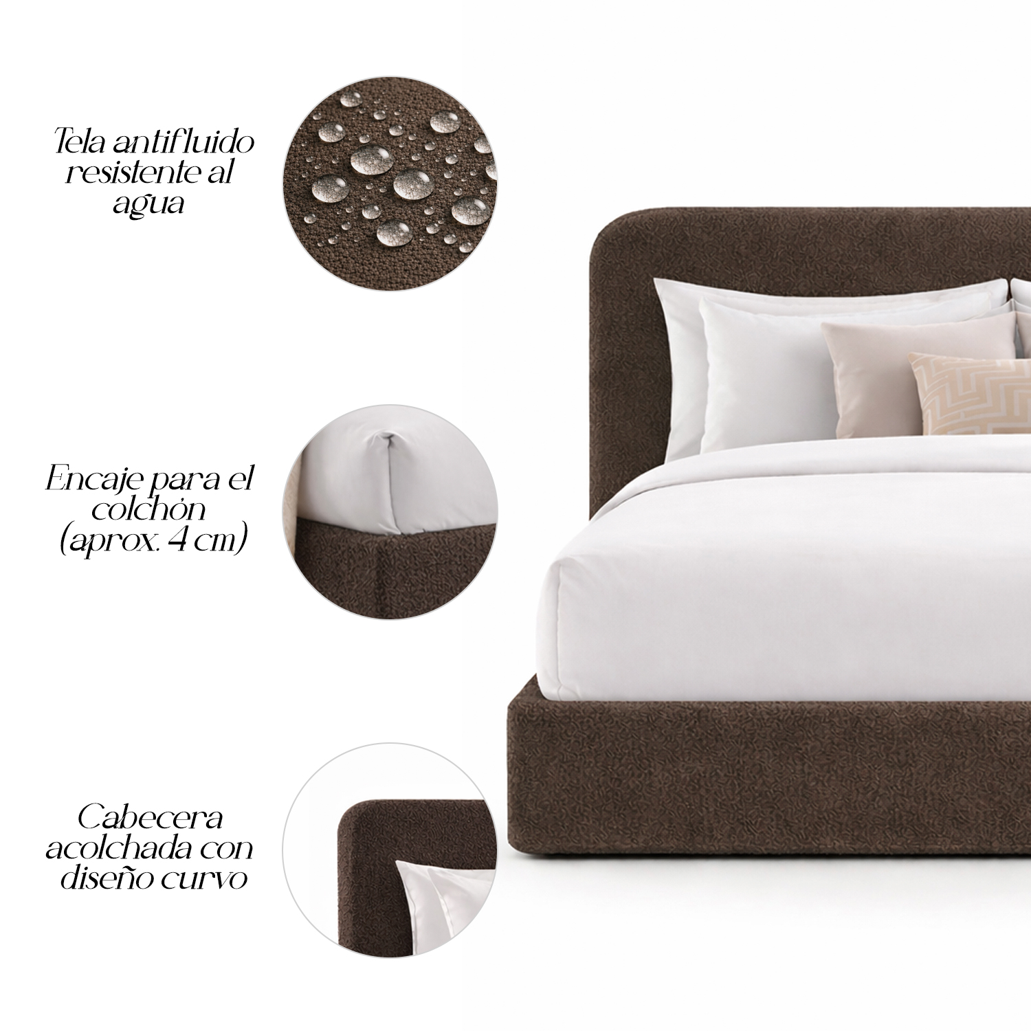 CAMA TAPIZADA CALIFORNIA CURVO CHOCOLATE QUEEN - 6