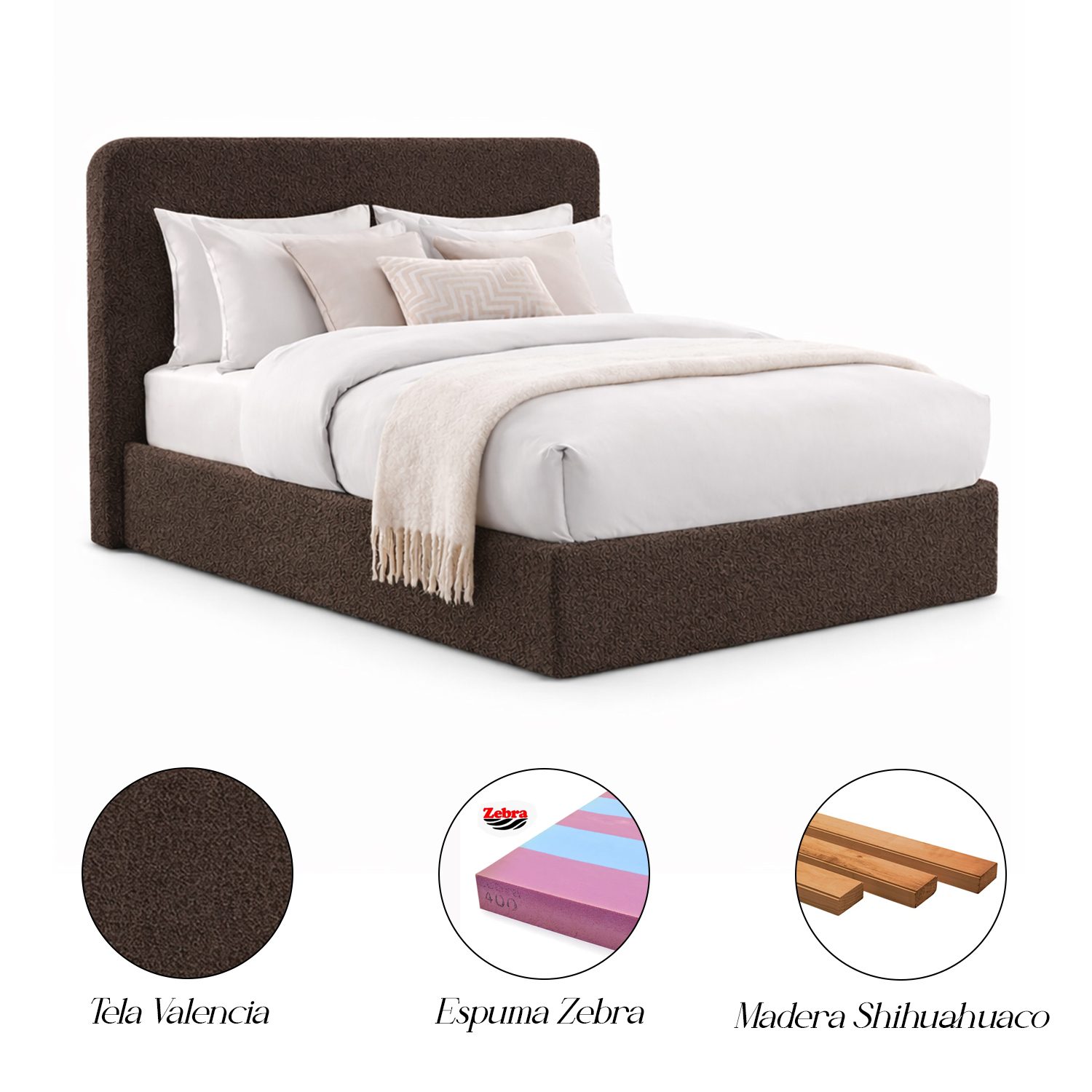 CAMA TAPIZADA CALIFORNIA CURVO CHOCOLATE QUEEN - 7