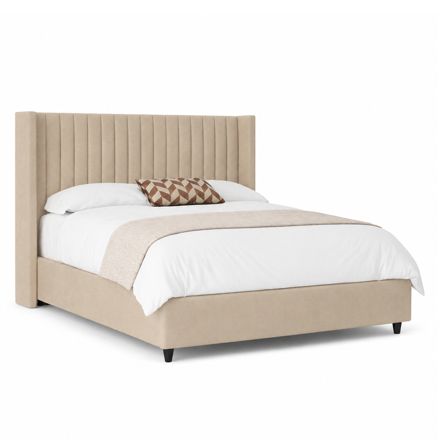 CAMA LEMUEBLE PANEL 2 PLAZAS TAPIZADA BEIGE - 2