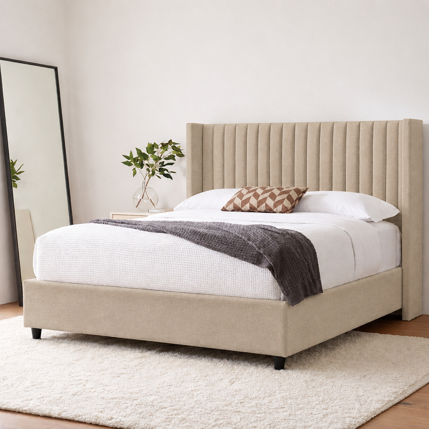 CAMA LEMUEBLE PANEL 2 PLAZAS TAPIZADA BEIGE - 3