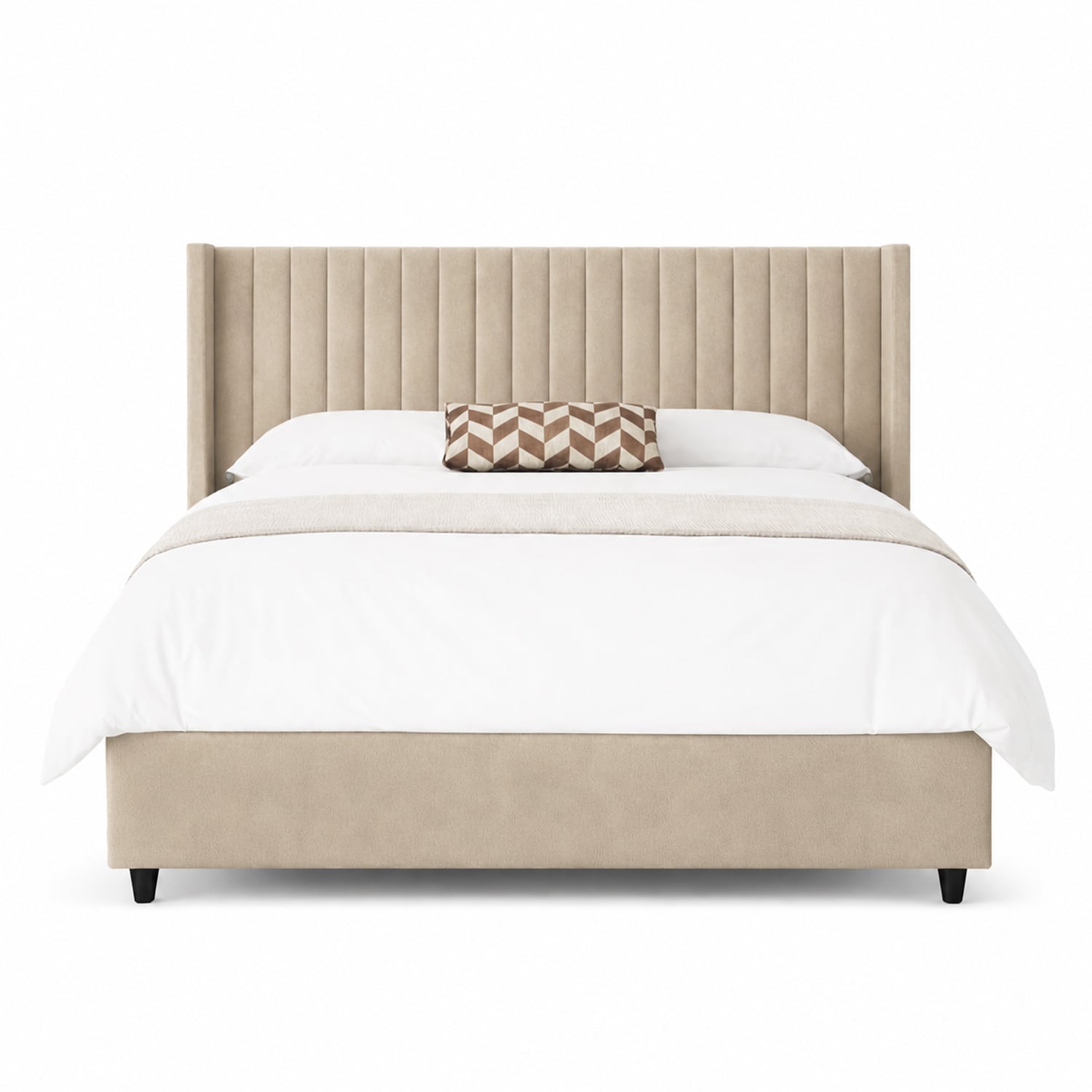 CAMA LEMUEBLE TAPIZADA PANEL BEIGE QUEEN - 1
