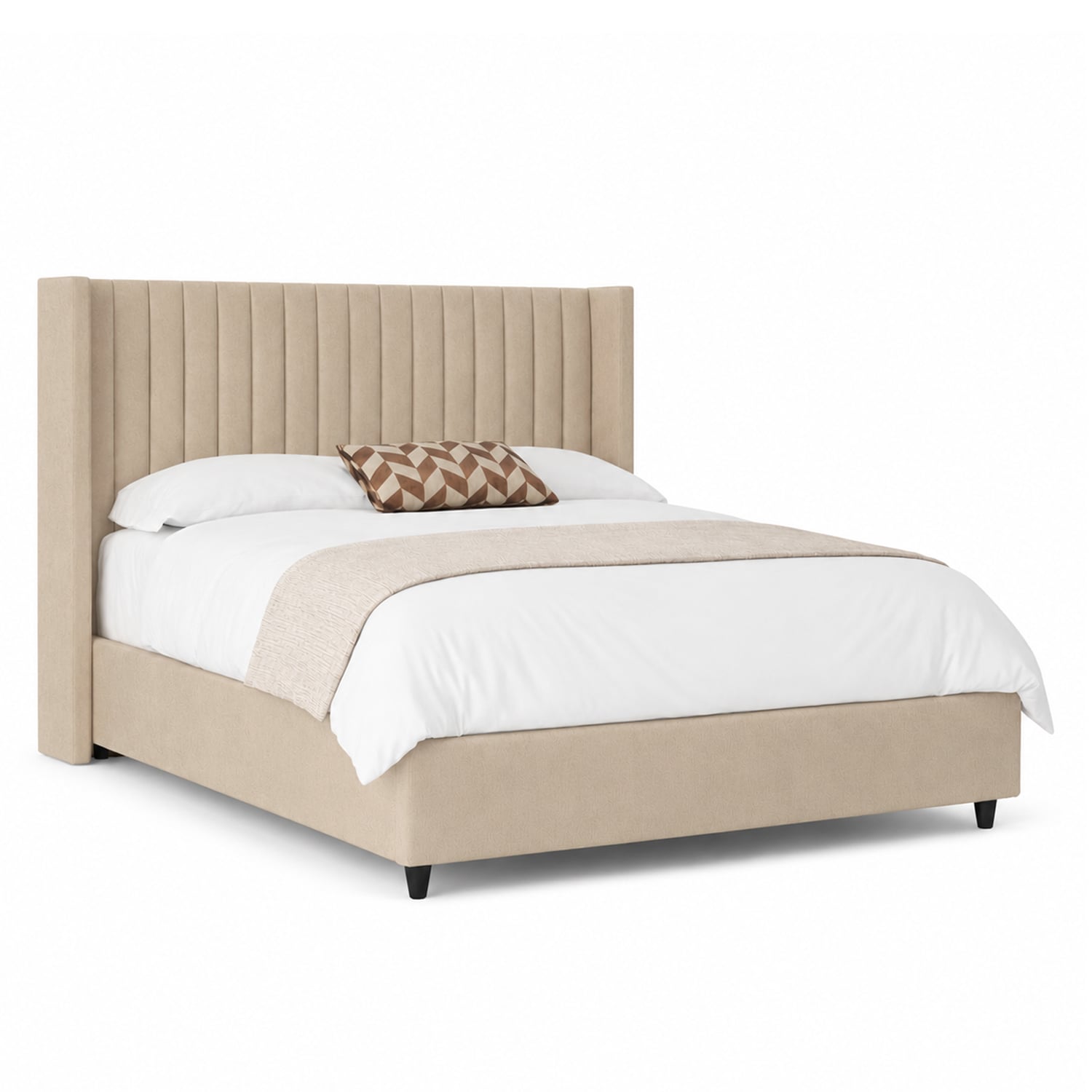 CAMA LEMUEBLE TAPIZADA PANEL BEIGE QUEEN - 2