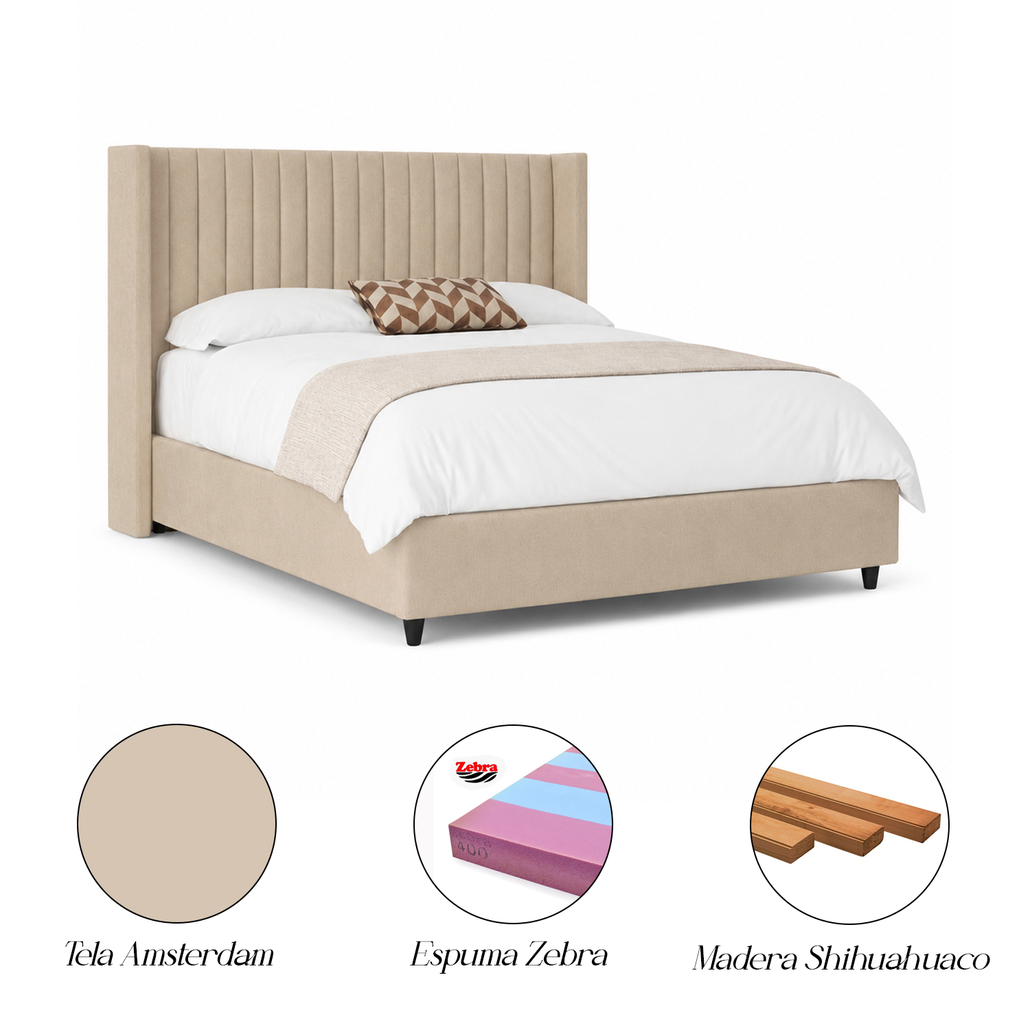 CAMA LEMUEBLE TAPIZADA PANEL BEIGE QUEEN - 5