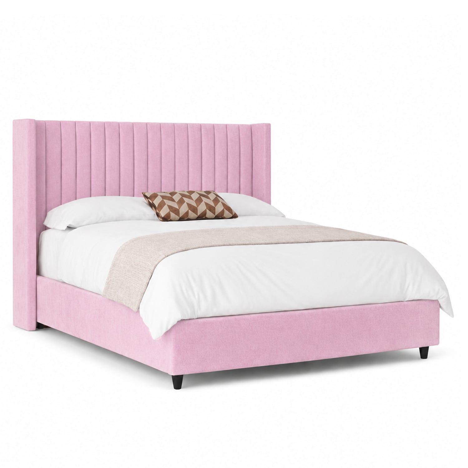 CAMA LEMUEBLE PANEL 2 PLAZAS TAPIZADA ROSA - 2