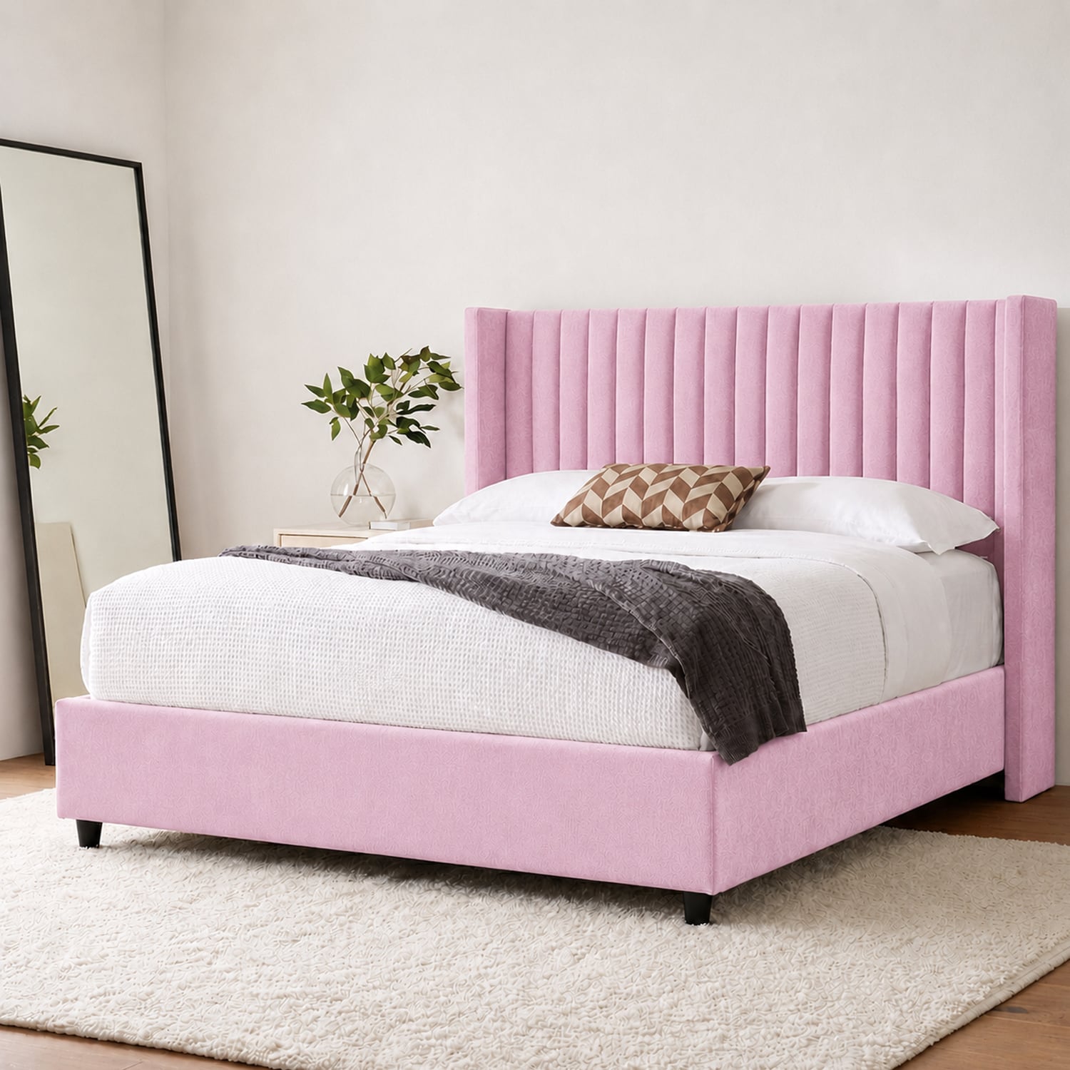 CAMA LEMUEBLE TAPIZADA PANEL ROSA QUEEN - 3