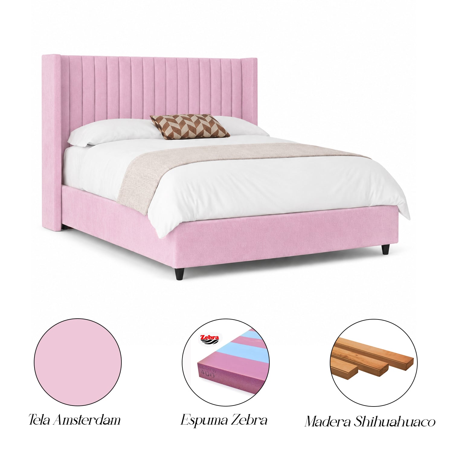 CAMA LEMUEBLE TAPIZADA PANEL ROSA QUEEN - 5