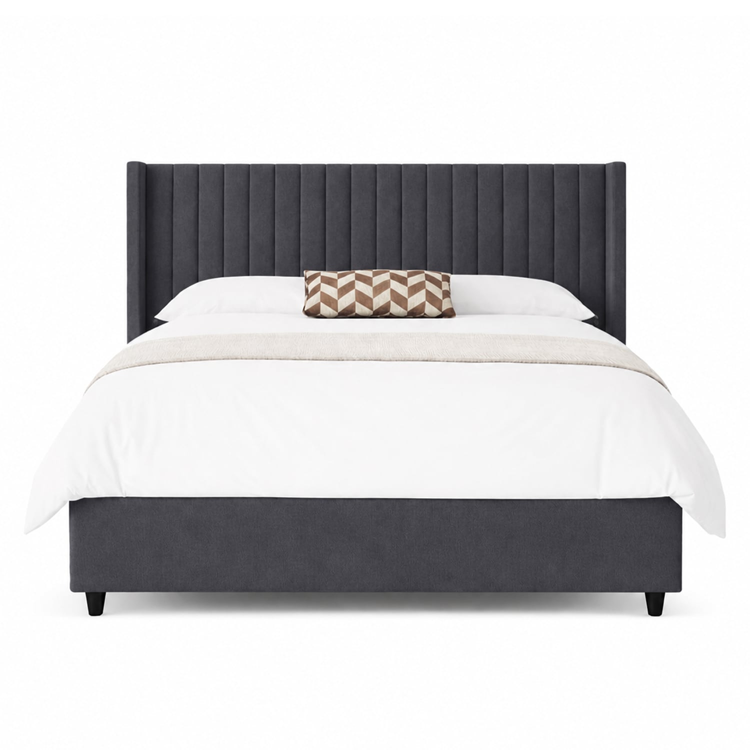 CAMA LEMUEBLE PANEL 1.5 PLAZAS TAPIZADA GRIS OSCURO - 1