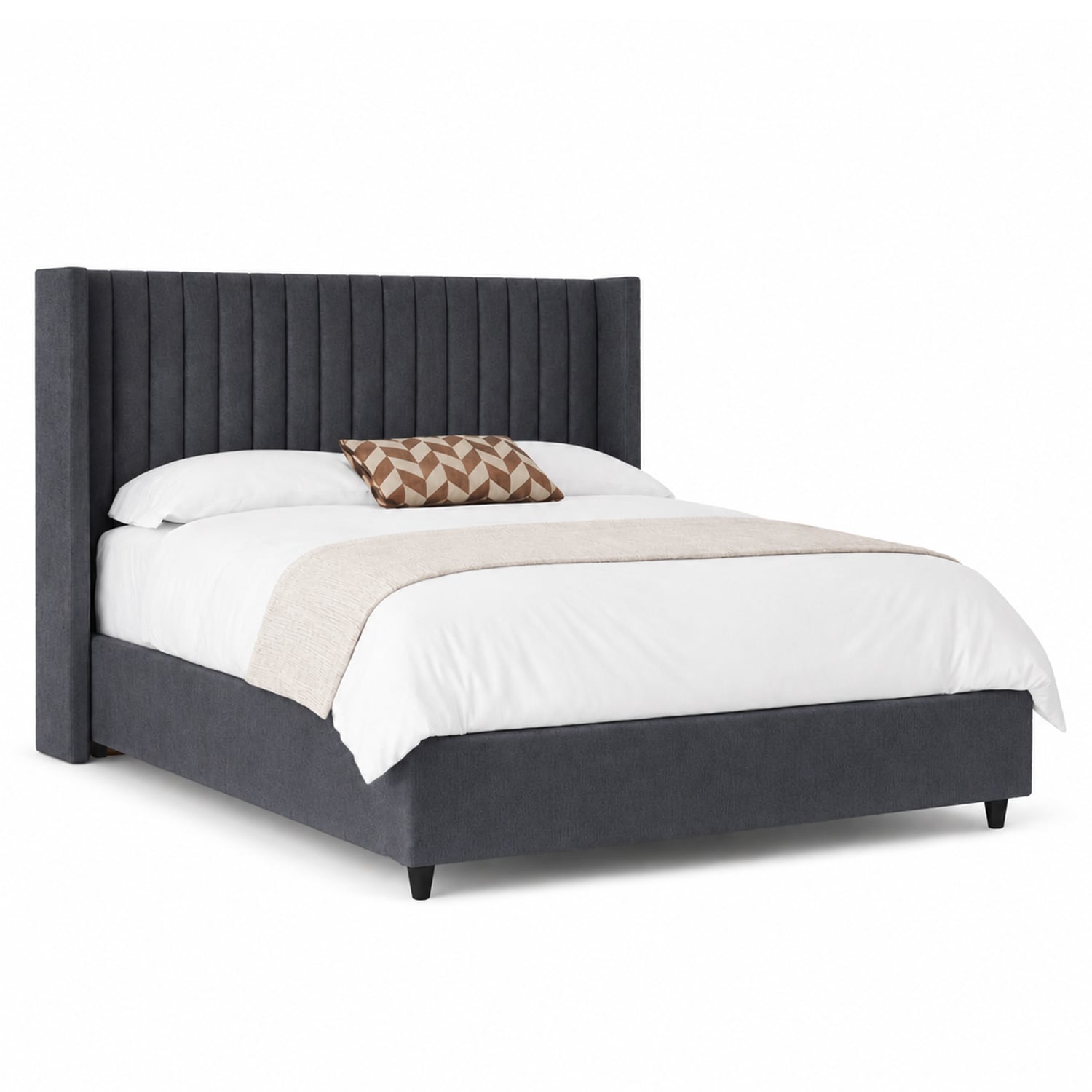 CAMA LEMUEBLE PANEL 1.5 PLAZAS TAPIZADA GRIS OSCURO - 2