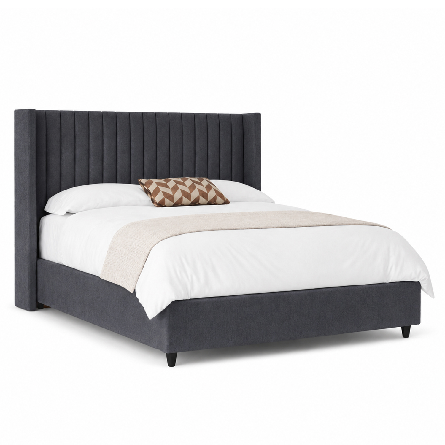 CAMA LEMUEBLE PANEL 2 PLAZAS TAPIZADA GRIS OSCURO - 2