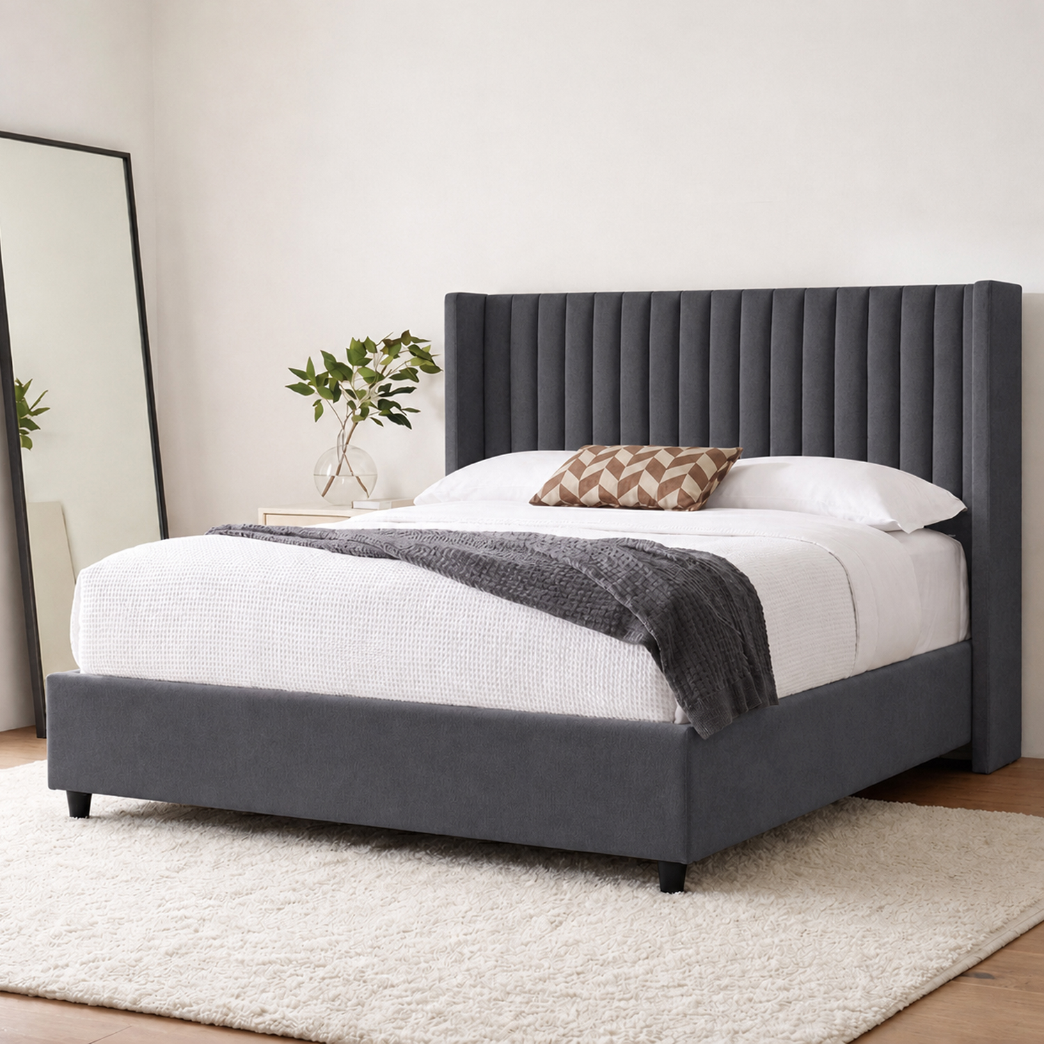 CAMA LEMUEBLE PANEL 2 PLAZAS TAPIZADA GRIS OSCURO - 3