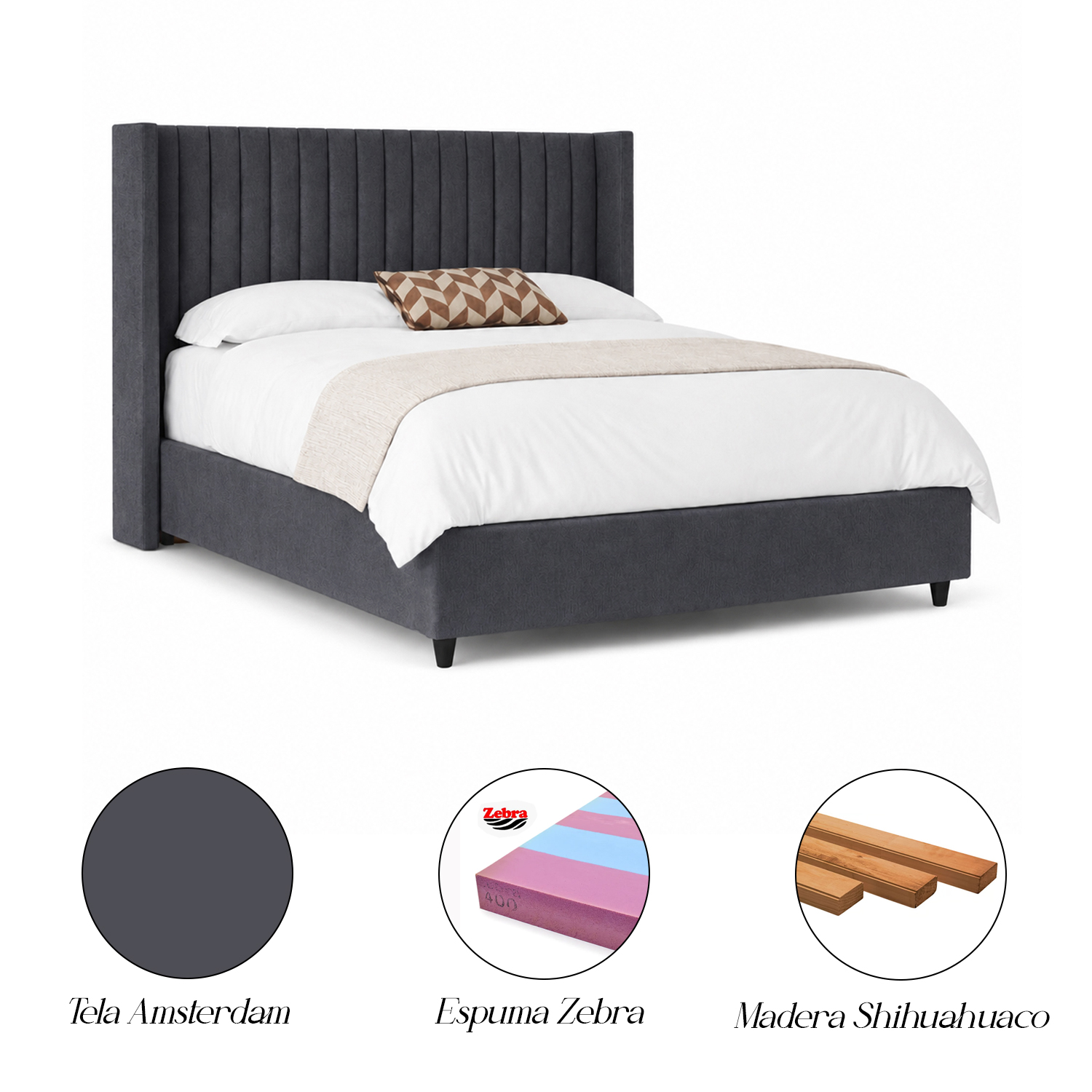 CAMA LEMUEBLE PANEL 2 PLAZAS TAPIZADA GRIS OSCURO - 5