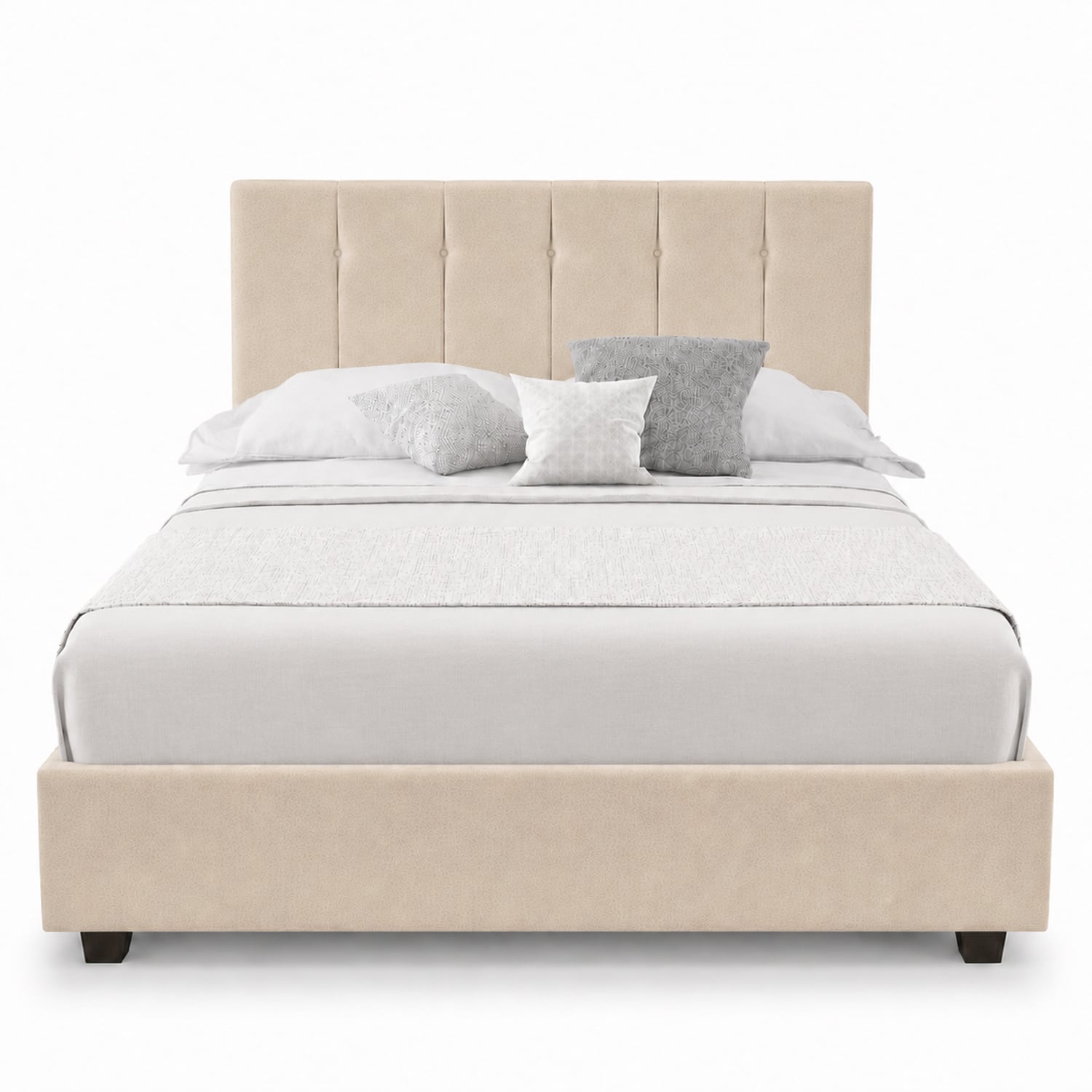 CAMA LEMUEBLE LISTÓN CAPRI TAPIZADA BEIGE QUEEN - 1