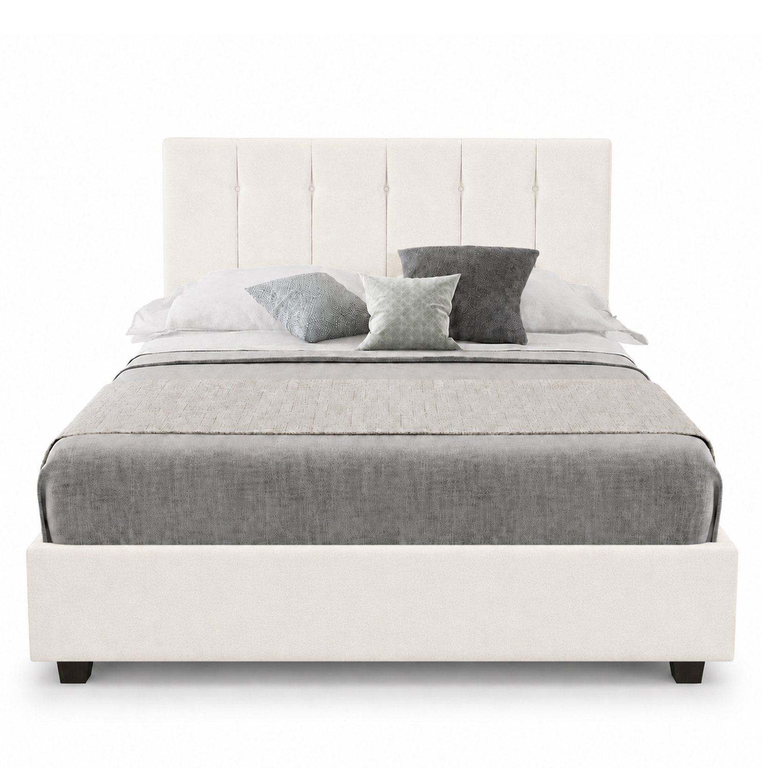 CAMA LEMUEBLE TAPIZADA LISTÓN CAPRI 2 PLAZAS IVORY - 1