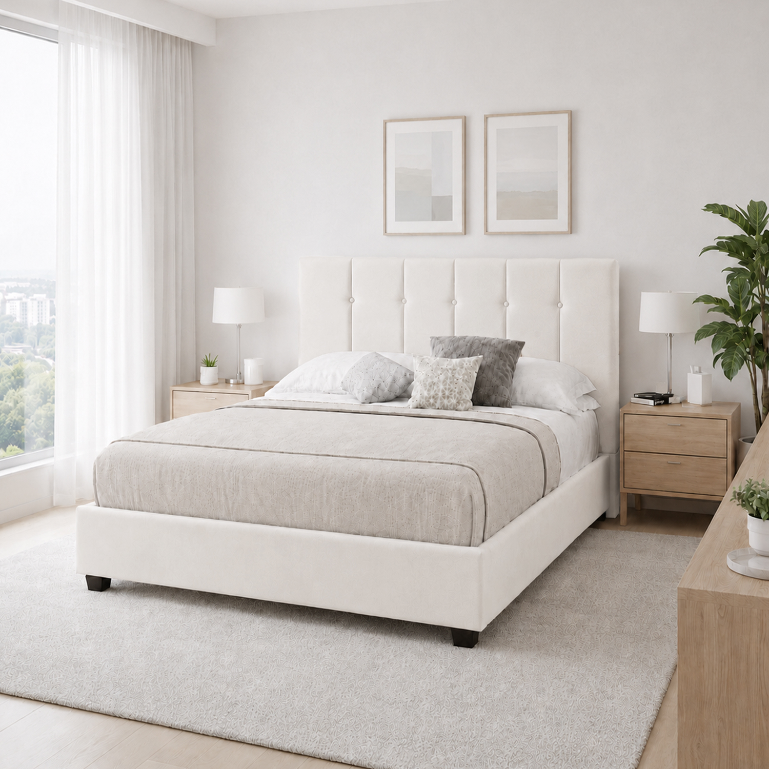 CAMA LEMUEBLE TAPIZADA LISTÓN CAPRI 2 PLAZAS IVORY - 3