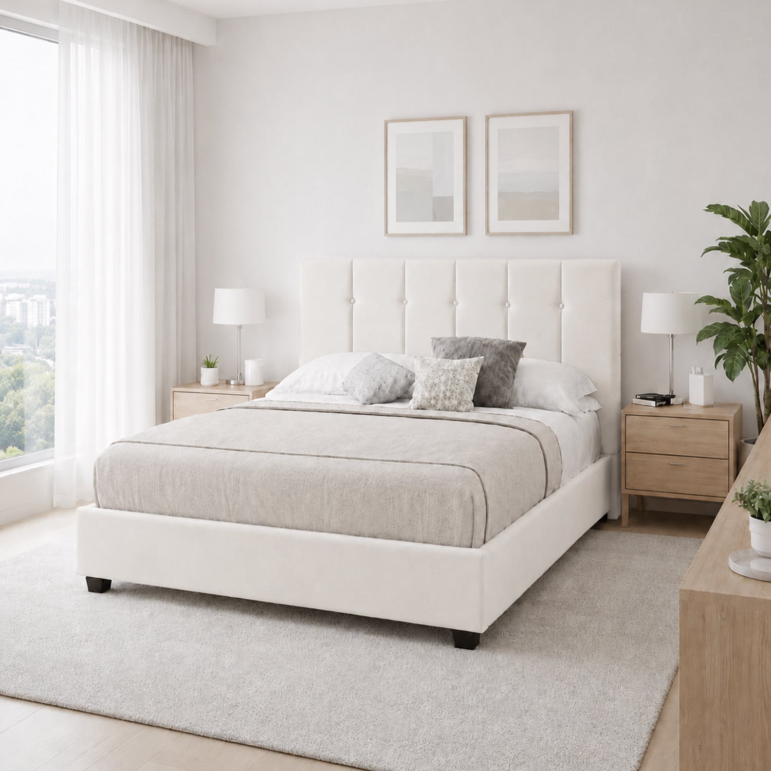 CAMA LEMUEBLE TAPIZADA LISTÓN CAPRI IVORY QUEEN - 3