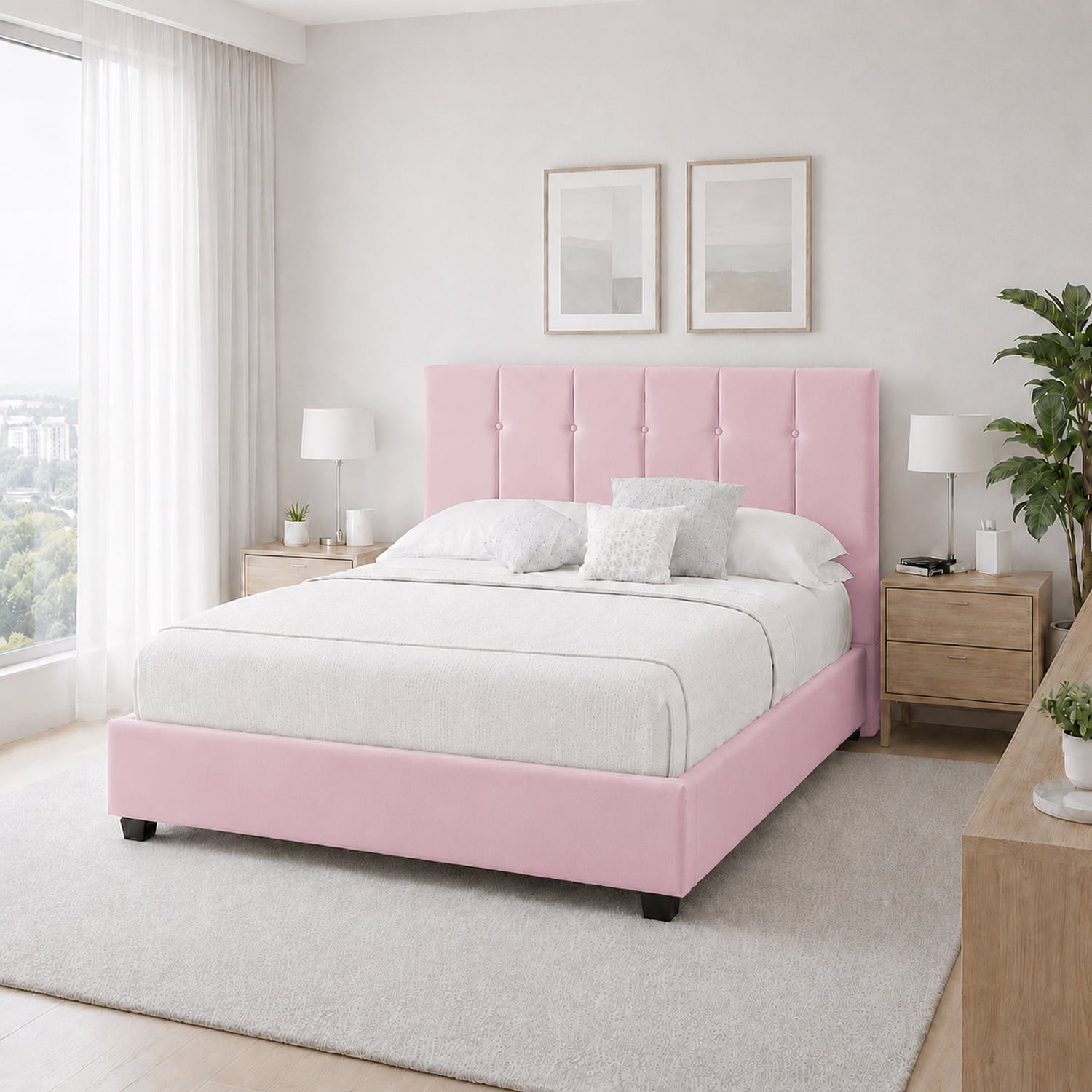 CAMA LEMUEBLE TAPIZADA LISTÓN CAPRI 1.5 PLZ ROSA - 3