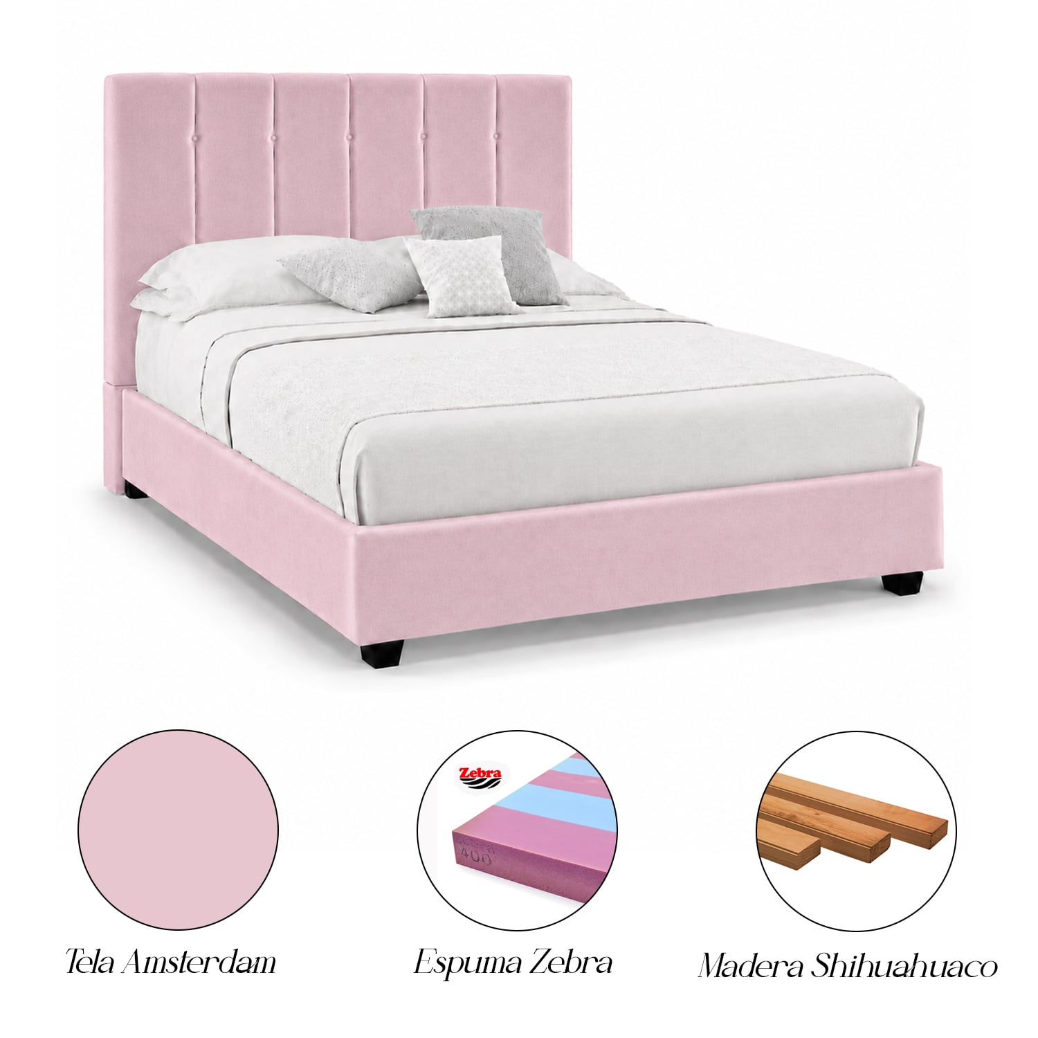 CAMA LEMUEBLE TAPIZADA LISTÓN CAPRI ROSA QUEEN - 5