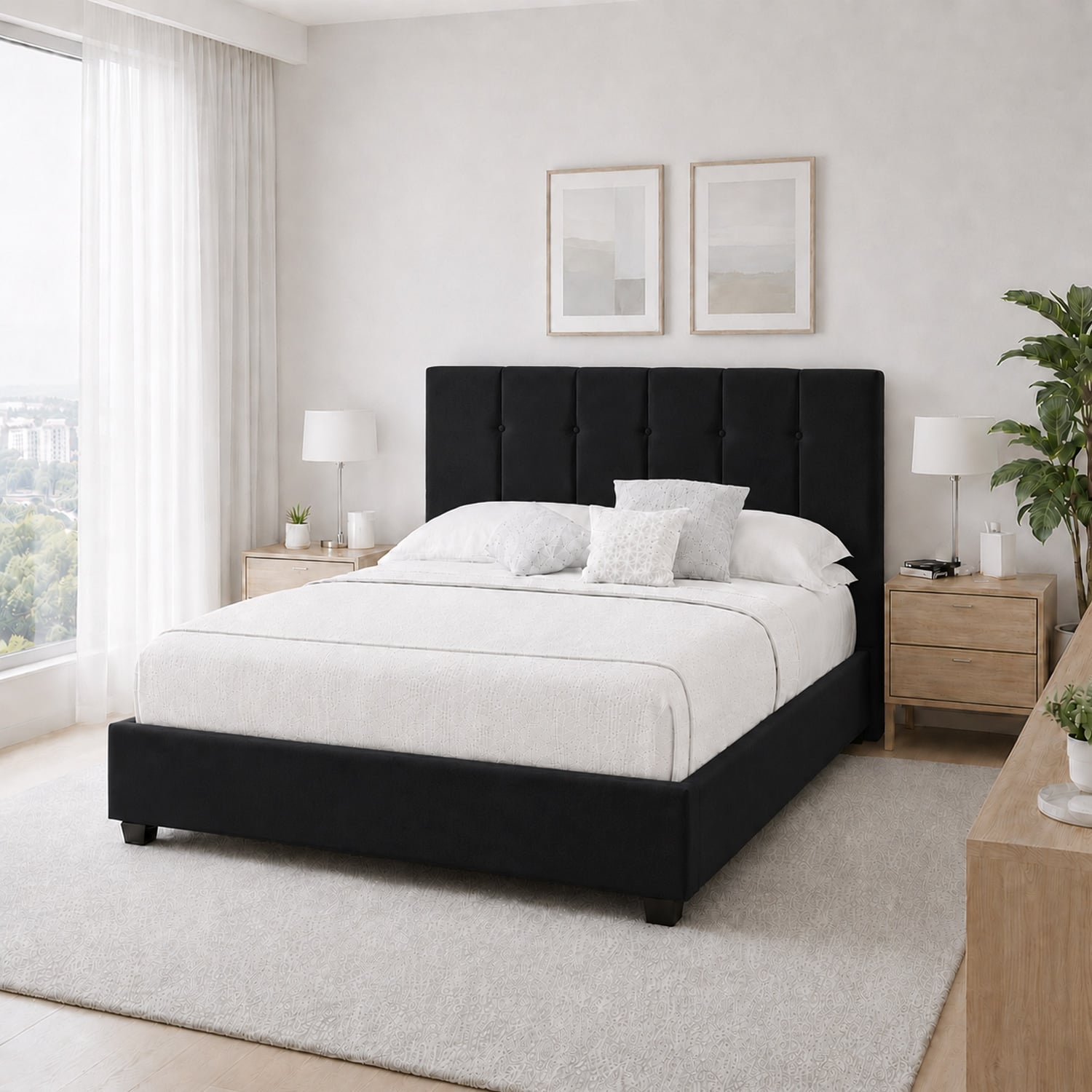 CAMA LEMUEBLE TAPIZADA LISTÓN CAPRI 2 PLAZAS NEGRO - 3