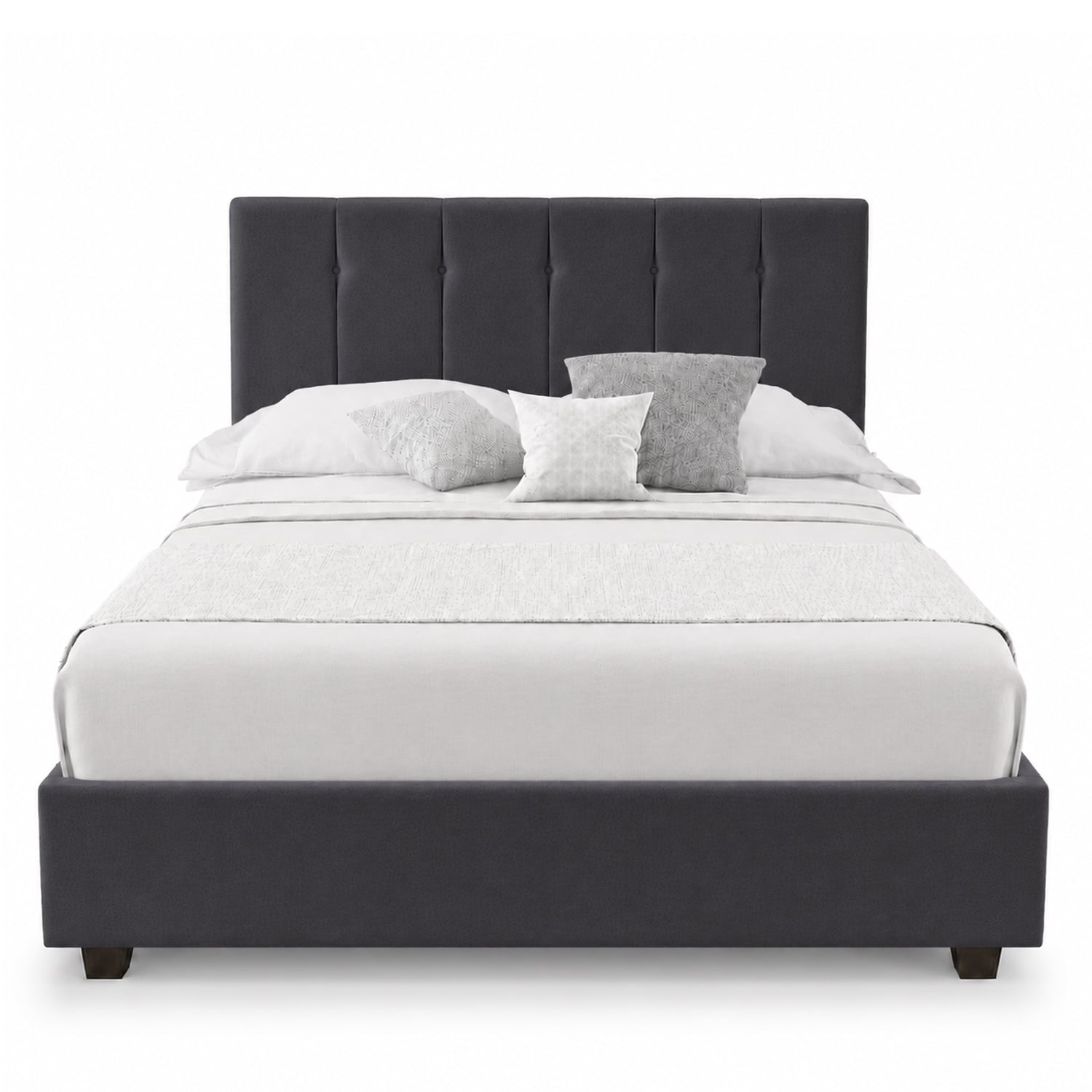 CAMA LEMUEBLE TAPIZADA LISTÓN CAPRI GRIS OSCURO QUEEN - 1