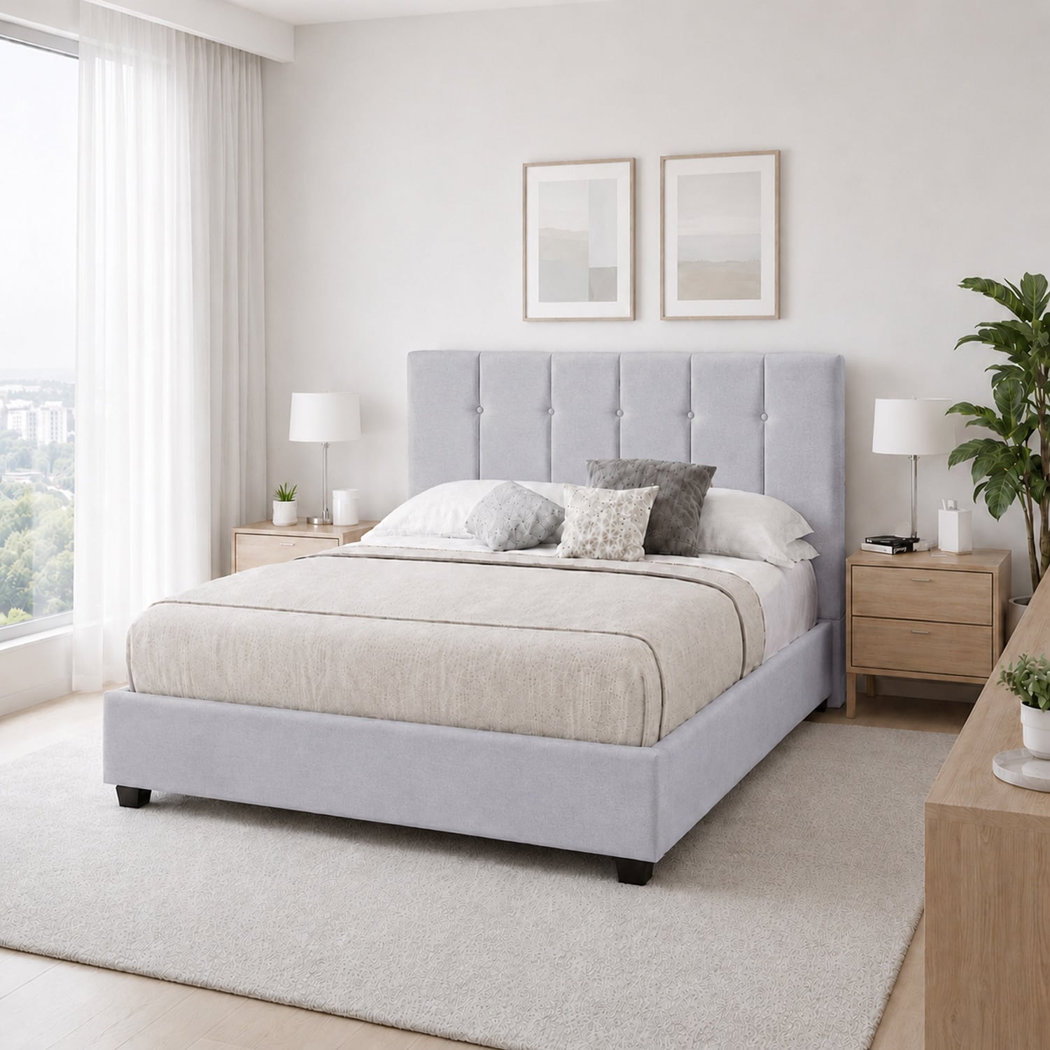 CAMA LEMUEBLE TAPIZADA LISTÓN CAPRI 1.5 PLZ GRIS CLARO - 3