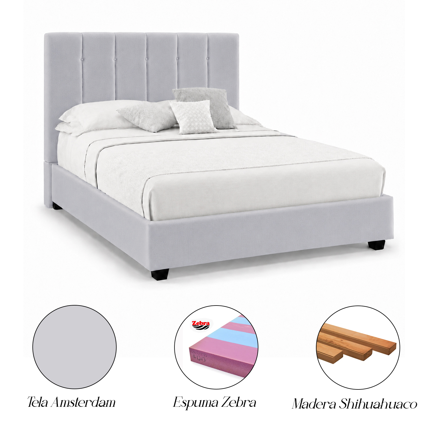 CAMA LEMUEBLE TAPIZADA LISTÓN CAPRI 1.5 PLZ GRIS CLARO - 5