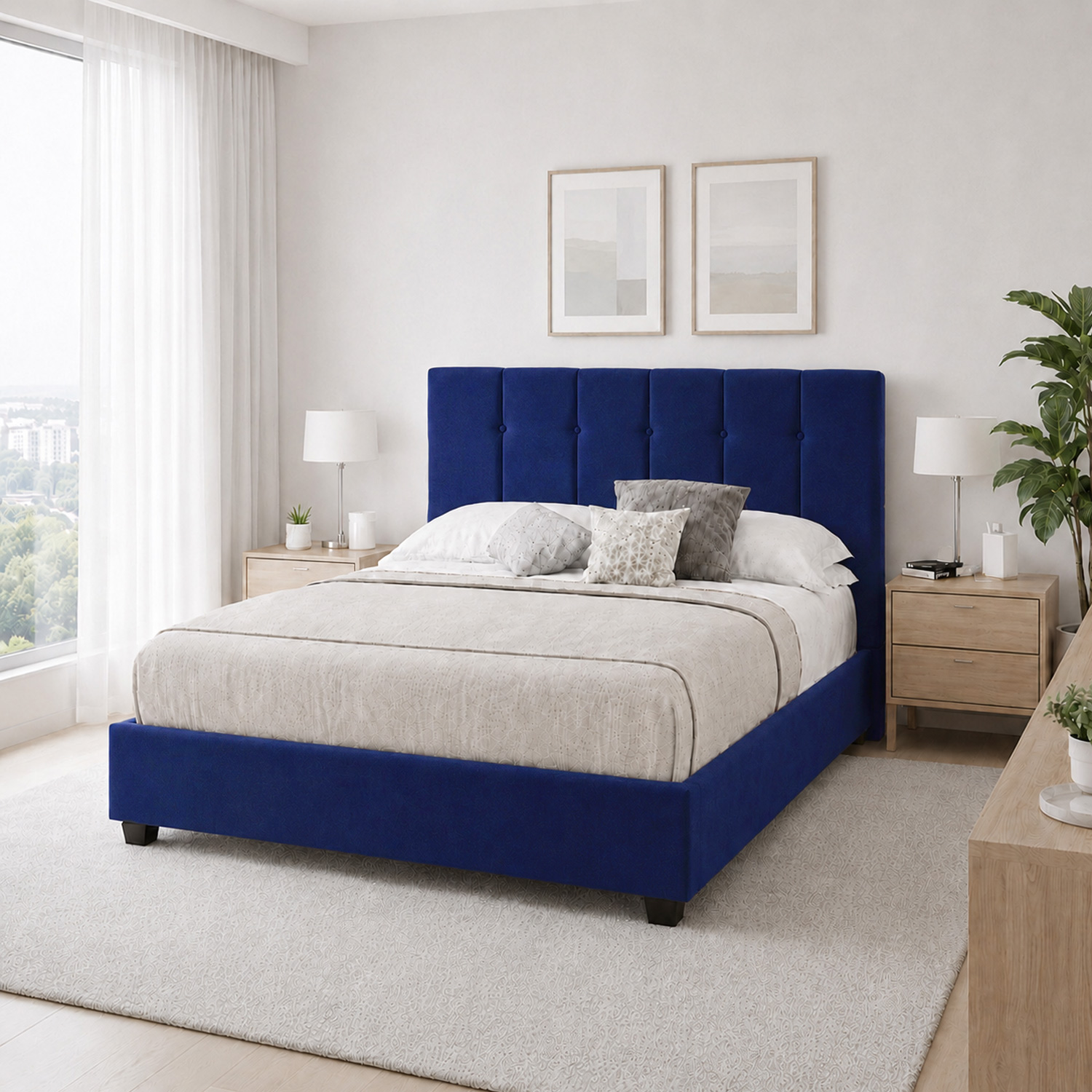 CAMA LEMUEBLE TAPIZADA LISTÓN CAPRI 1.5 PLZ AZUL - 3
