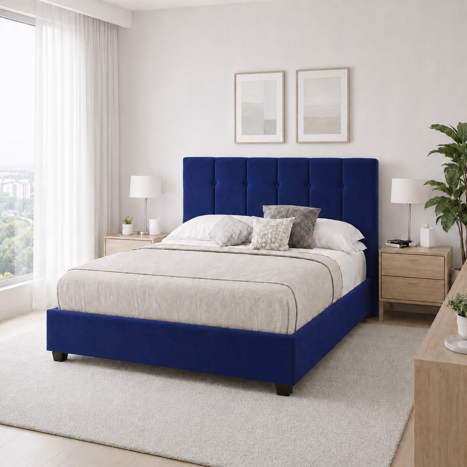 CAMA LEMUEBLE TAPIZADA LISTÓN CAPRI AZUL QUEEN - 3