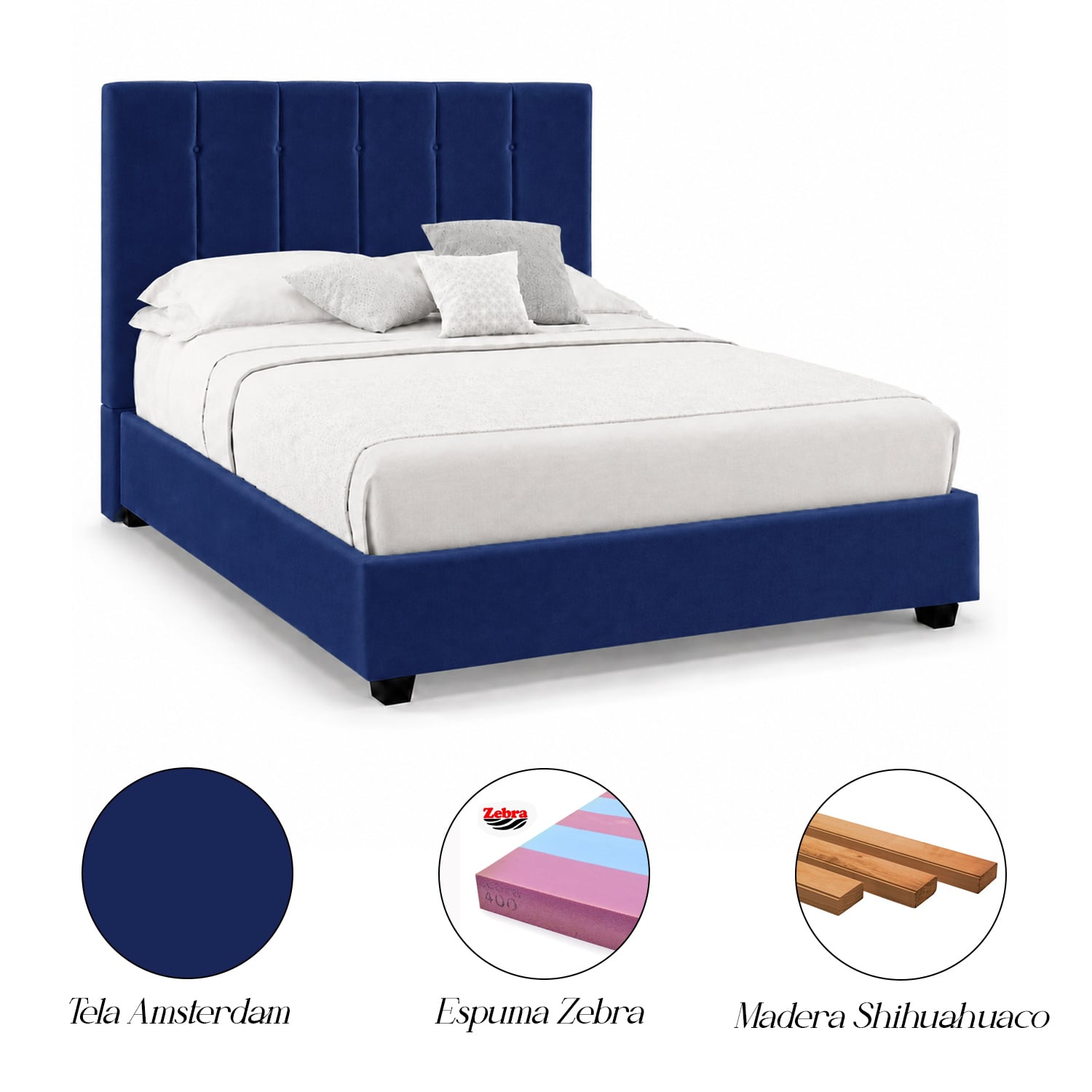 CAMA LEMUEBLE TAPIZADA LISTÓN CAPRI AZUL QUEEN - 5