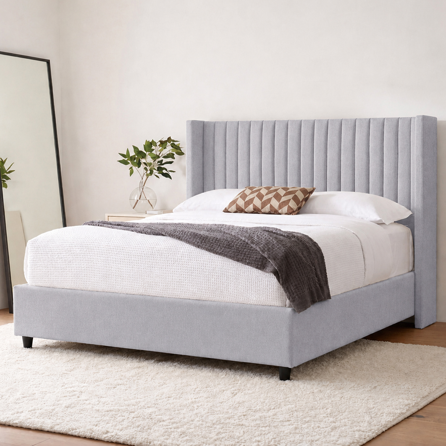 CAMA LEMUEBLE TAPIZADA PANEL 2 PLAZAS GRIS CLARO - 3