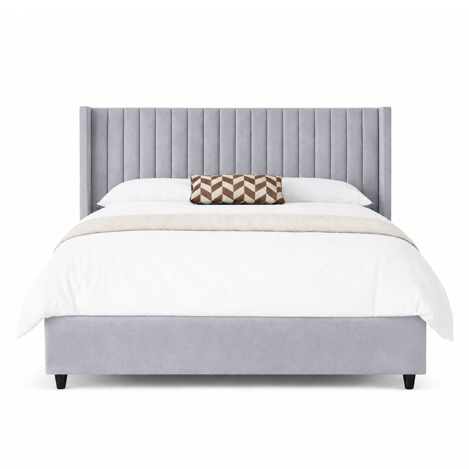 CAMA LEMUEBLE TAPIZADA PANEL GRIS CLARO QUEEN - 1