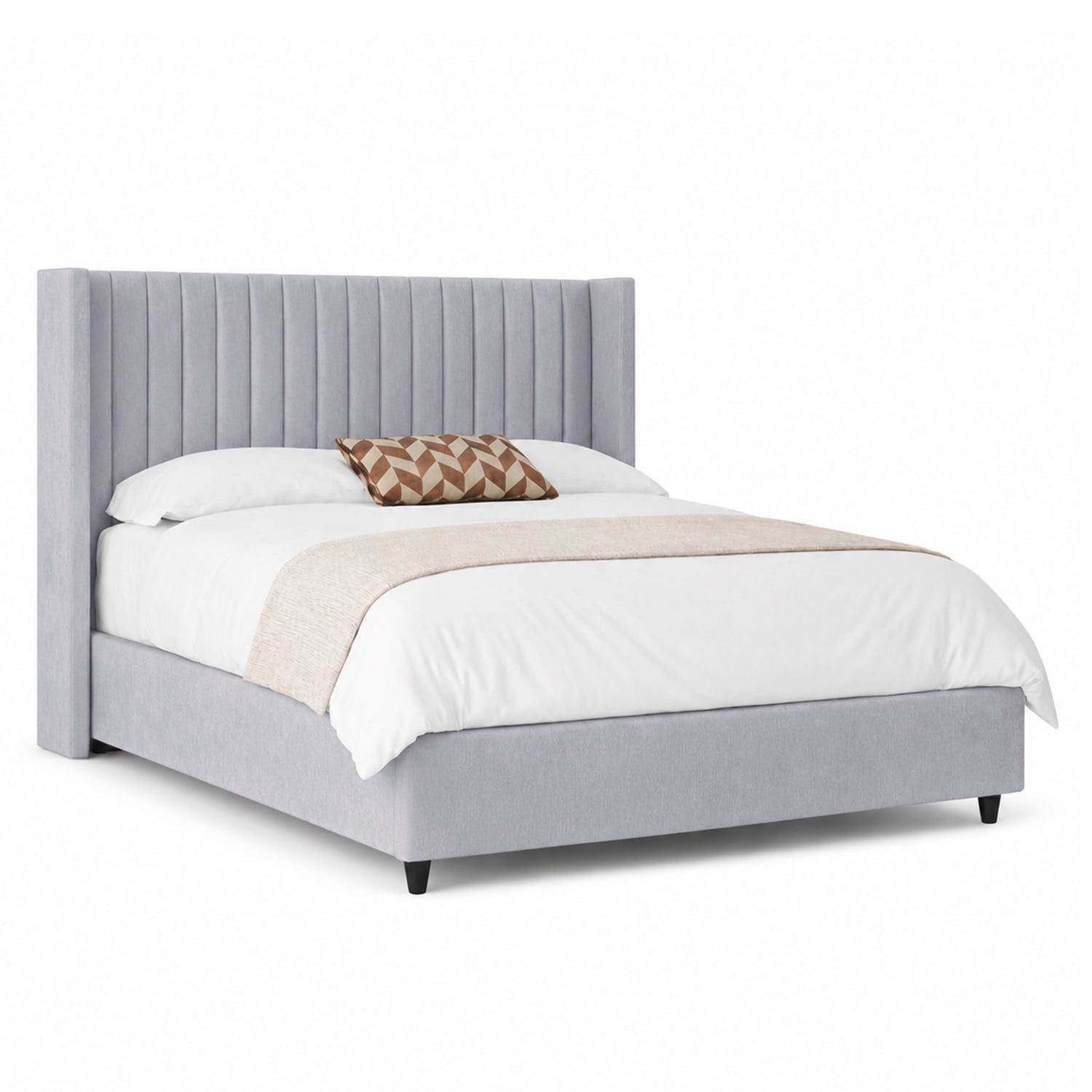 CAMA LEMUEBLE TAPIZADA PANEL GRIS CLARO QUEEN - 2
