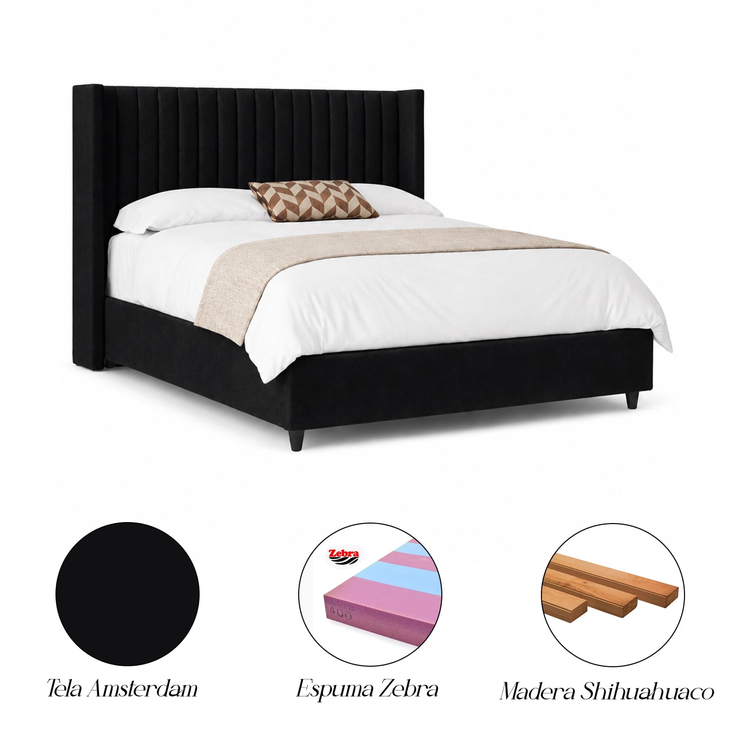 CAMA LEMUEBLE TAPIZADA PANEL 1.5 PLZ NEGRO - 5