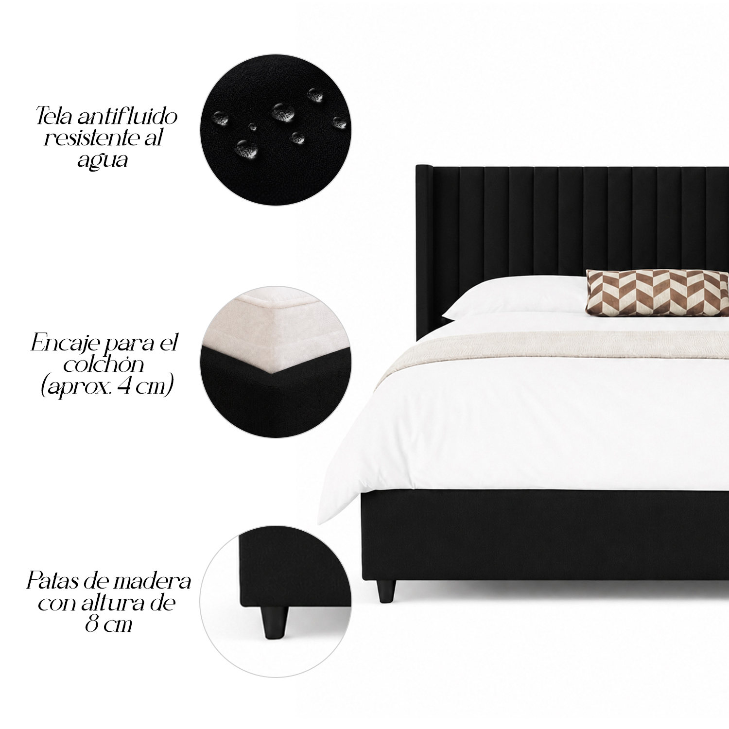 CAMA LEMUEBLE TAPIZADA PANEL NEGRO QUEEN - 4