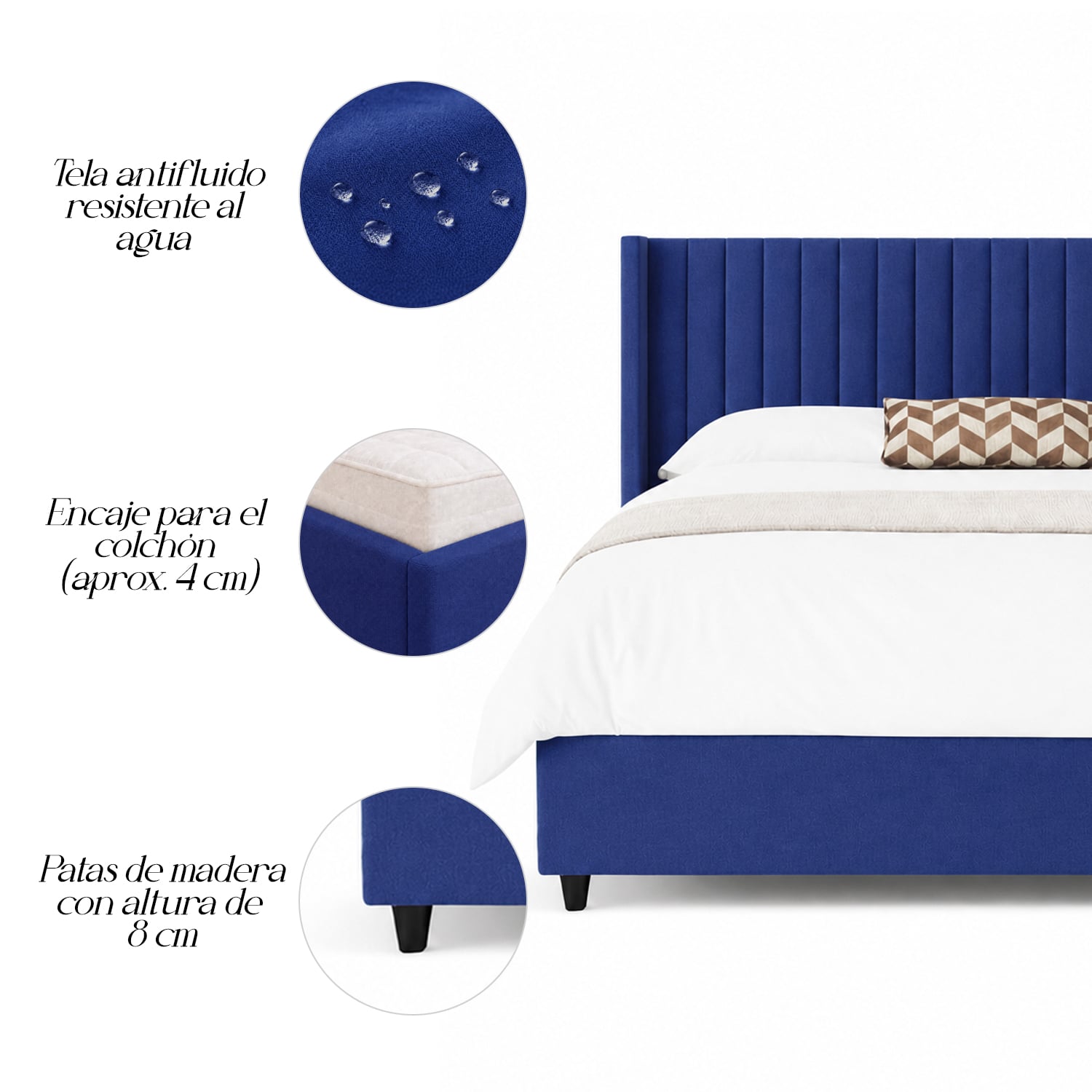 CAMA LEMUEBLE TAPIZADA PANEL 1.5 PLZ AZUL - 4