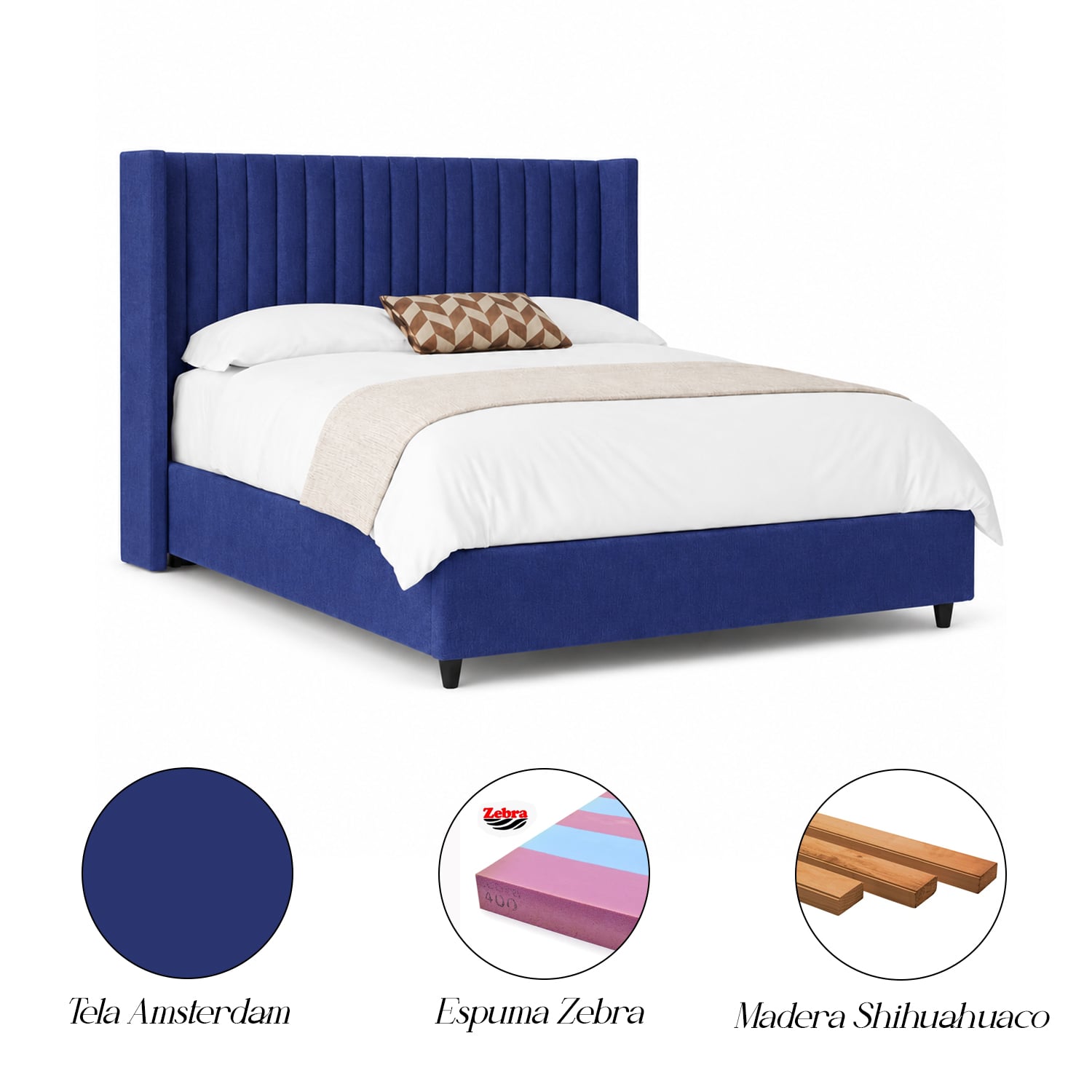 CAMA LEMUEBLE TAPIZADA PANEL 1.5 PLZ AZUL - 5