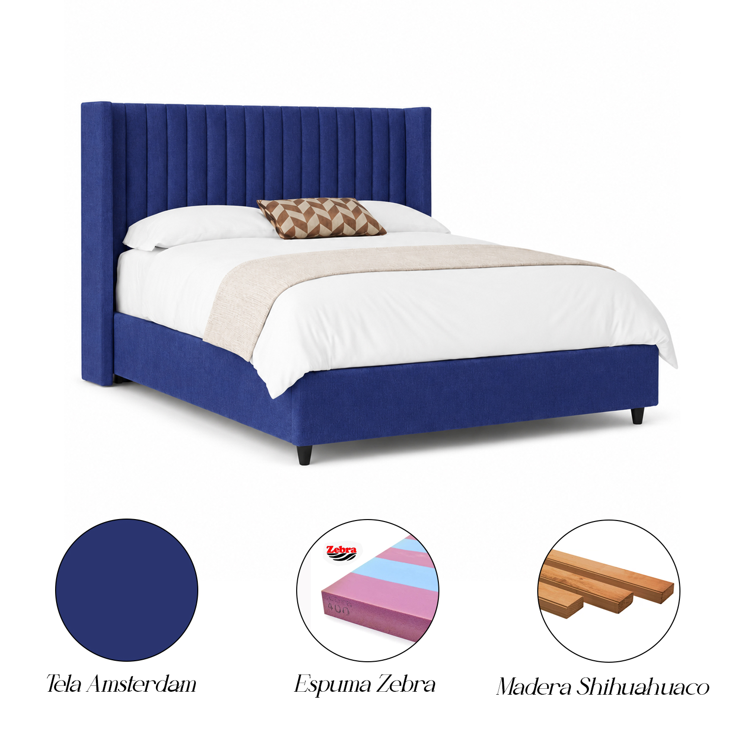 CAMA LEMUEBLE TAPIZADA PANEL AZUL QUEEN - 5