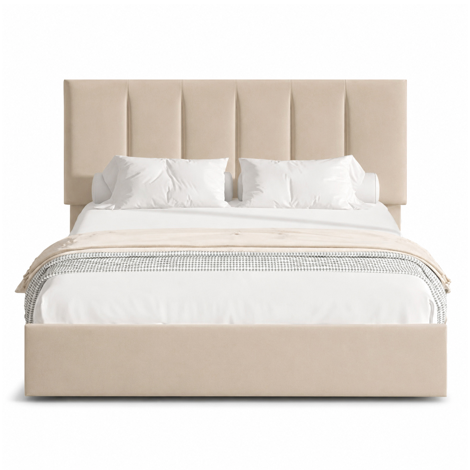 CAMA LEMUEBLE TAPIZADA LISTÓN ADDA 1.5 PLAZAS BEIGE - 1