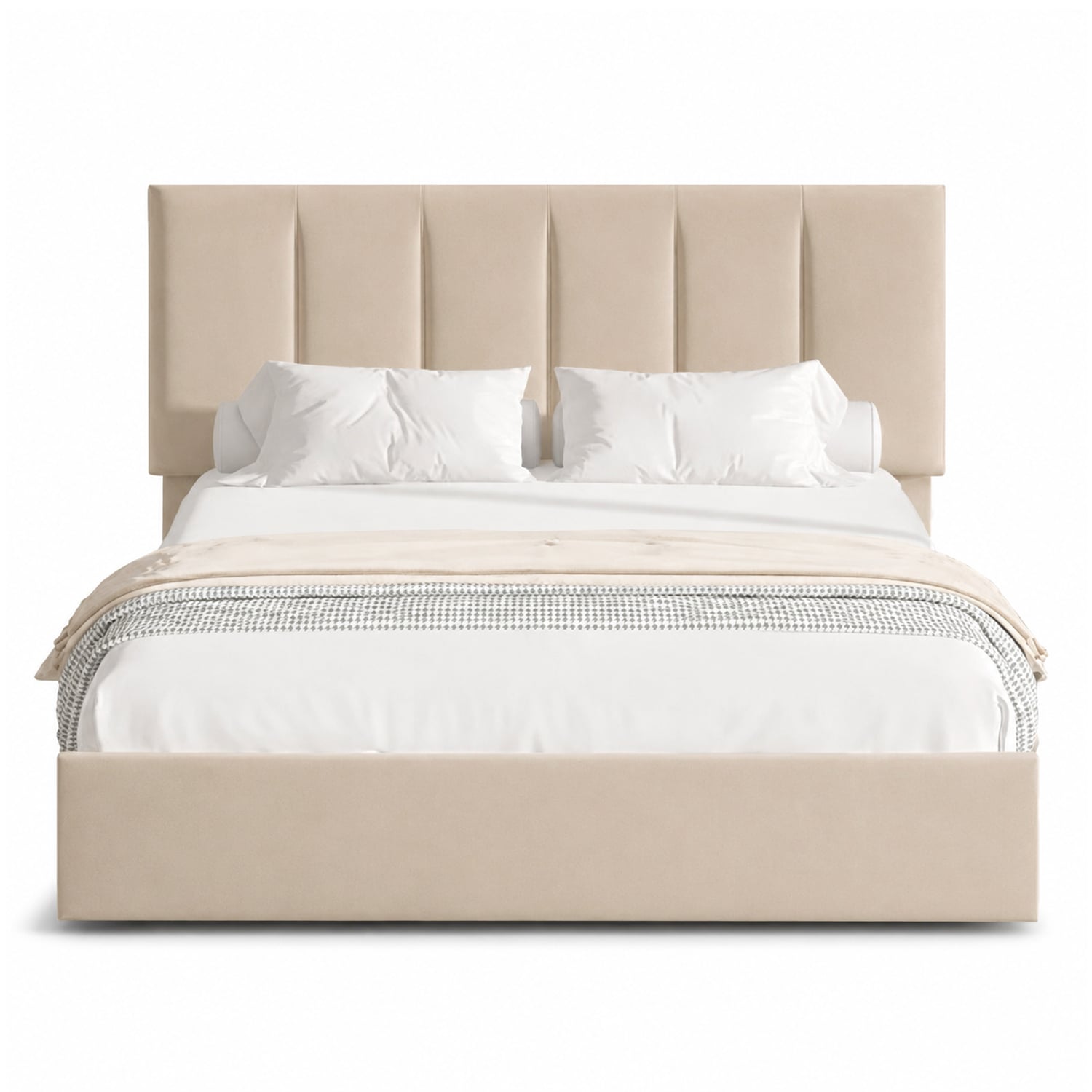 CAMA LEMUEBLE TAPIZADA LISTÓN ADDA QUEEN BEIGE - 1